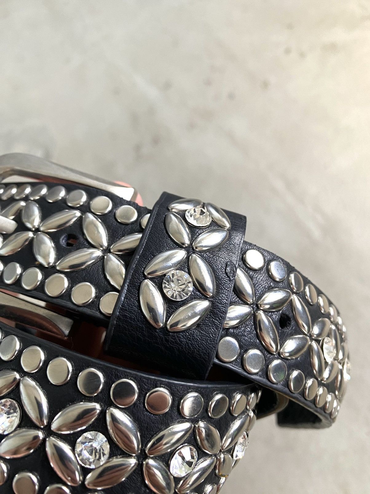 Japanese Brand Vintage Rhinestones leather Belt BB Simon Style Size ONE SIZE - 4 Thumbnail