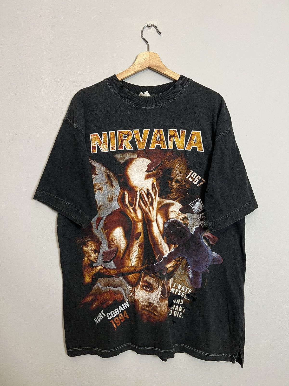 00'S NIRVANA Band T-shirt, Men's L size cotton black type Vintage Second Hand