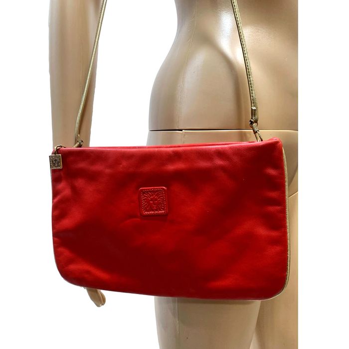 Vintage 80s Anne Klein Red & Gold Leather Shoulder Bag Lion Logo | Grailed