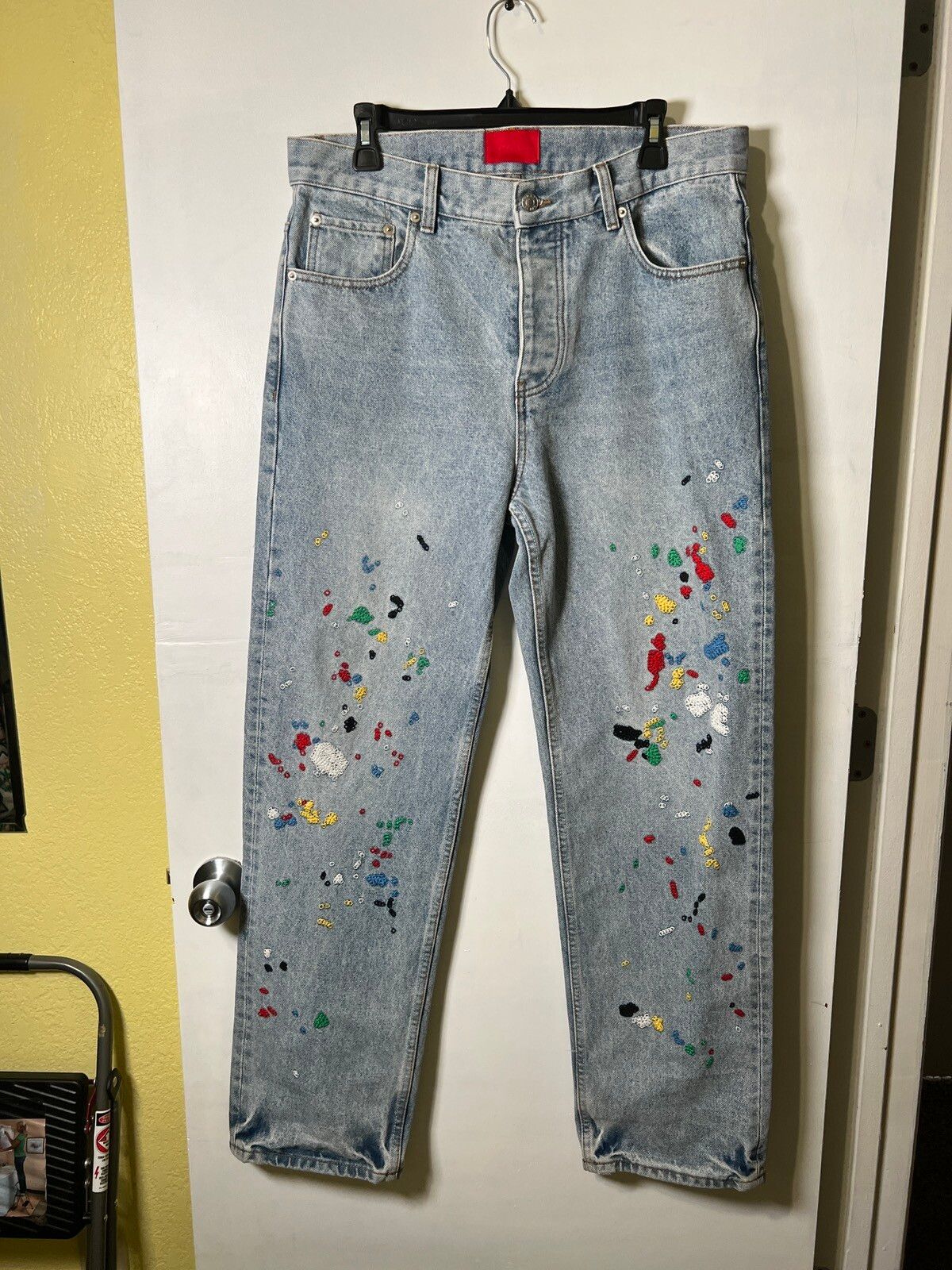 Fugazi Fugazi Chain Splattered Jeans Light Washed | Grailed
