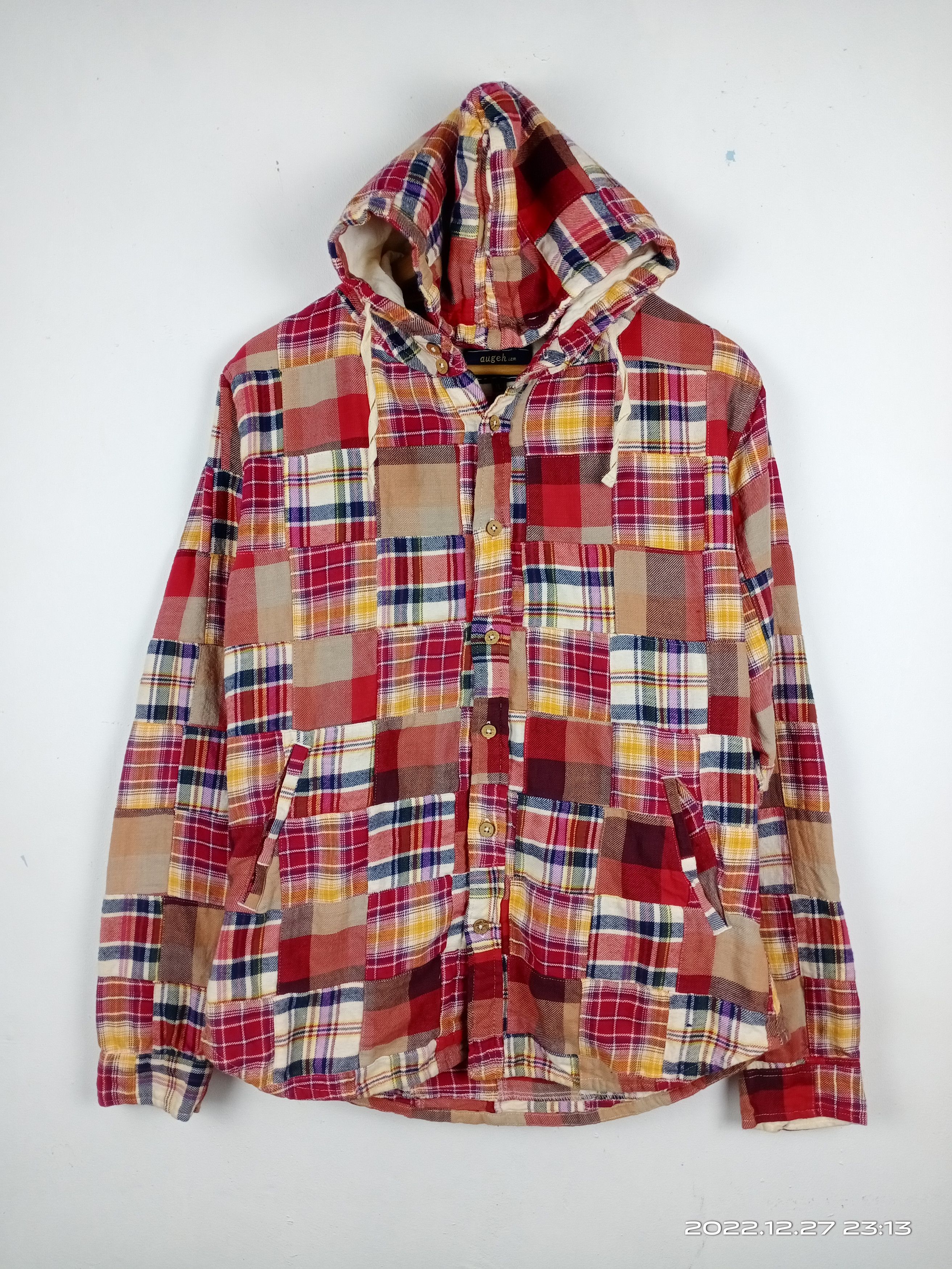 Patchwork flannel hoodie clearance