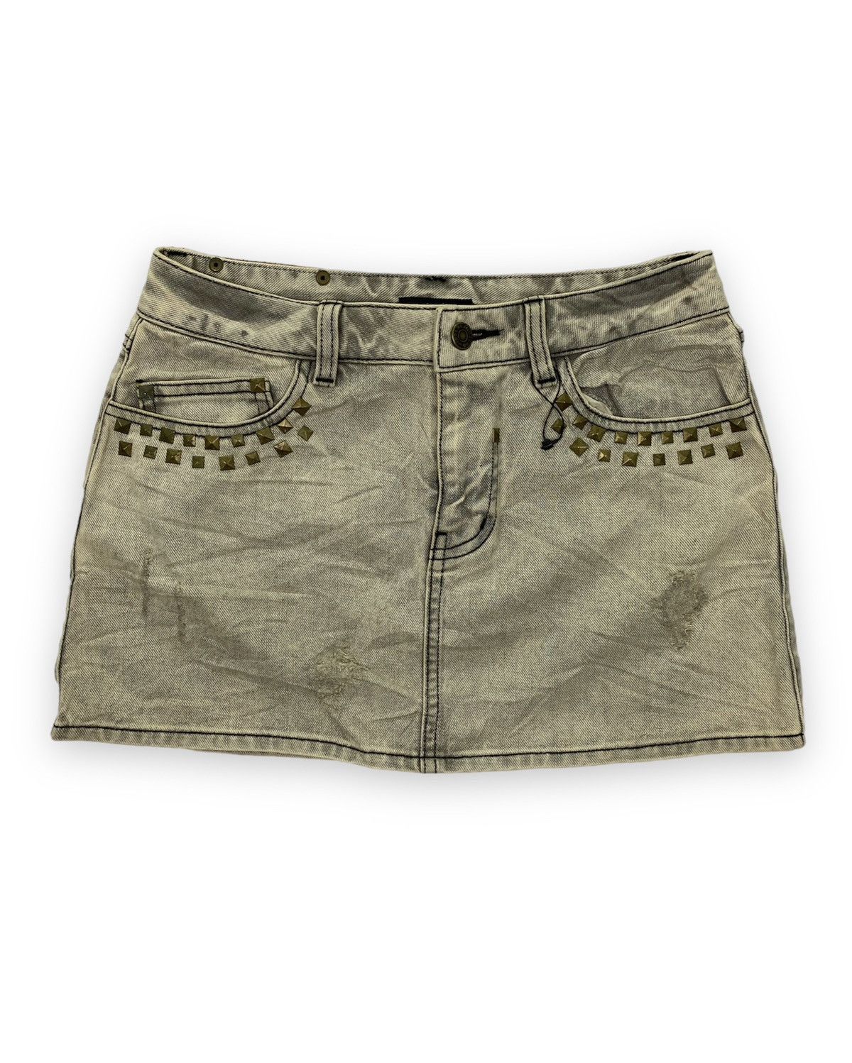 Japanese Brand Osmosis Studded Distressed Jeans Skirt Size 28" / US 6 / IT 42 - 1 Thumbnail