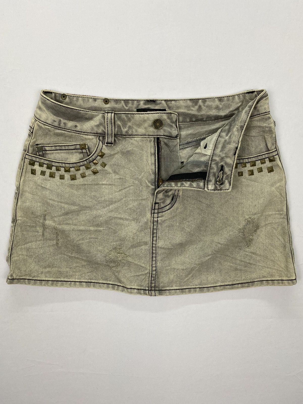 Japanese Brand Osmosis Studded Distressed Jeans Skirt Size 28" / US 6 / IT 42 - 3 Thumbnail