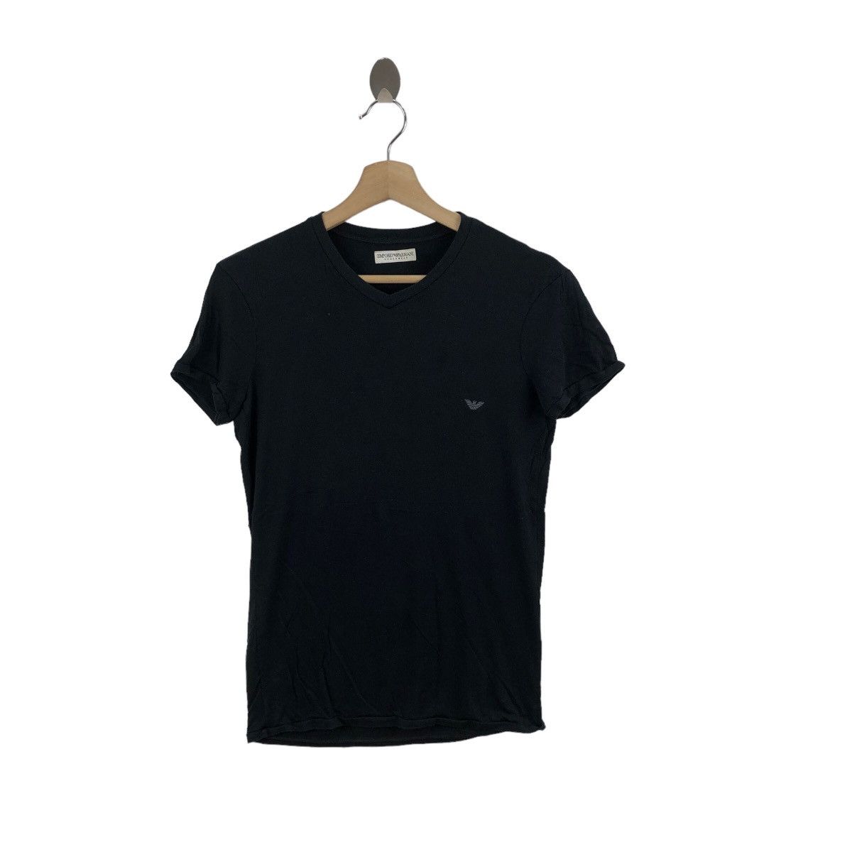 image of Emporio Armani Underwear Plain T-Shirt V-Neck in Black, Men's (Size Small)