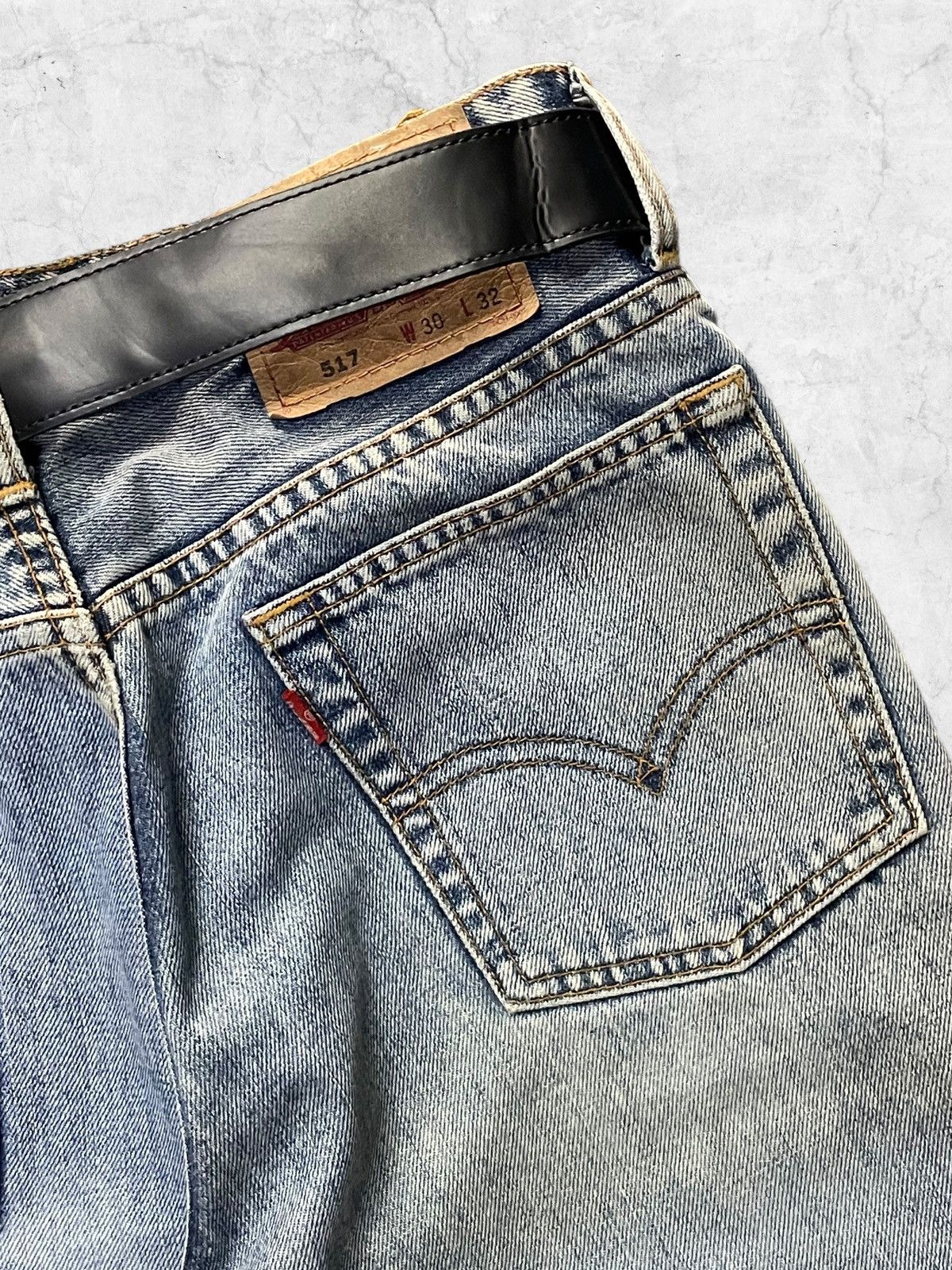 Levi's × Vintage Vtg Levi’s 517 Flared Crash Distressed Jeans leather belt Size US 30 / EU 46 - 10 Thumbnail