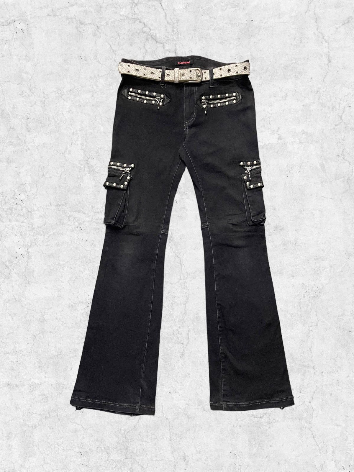 Y2K Algonquins Rave Studded Cargo With Leather Embossed Belt