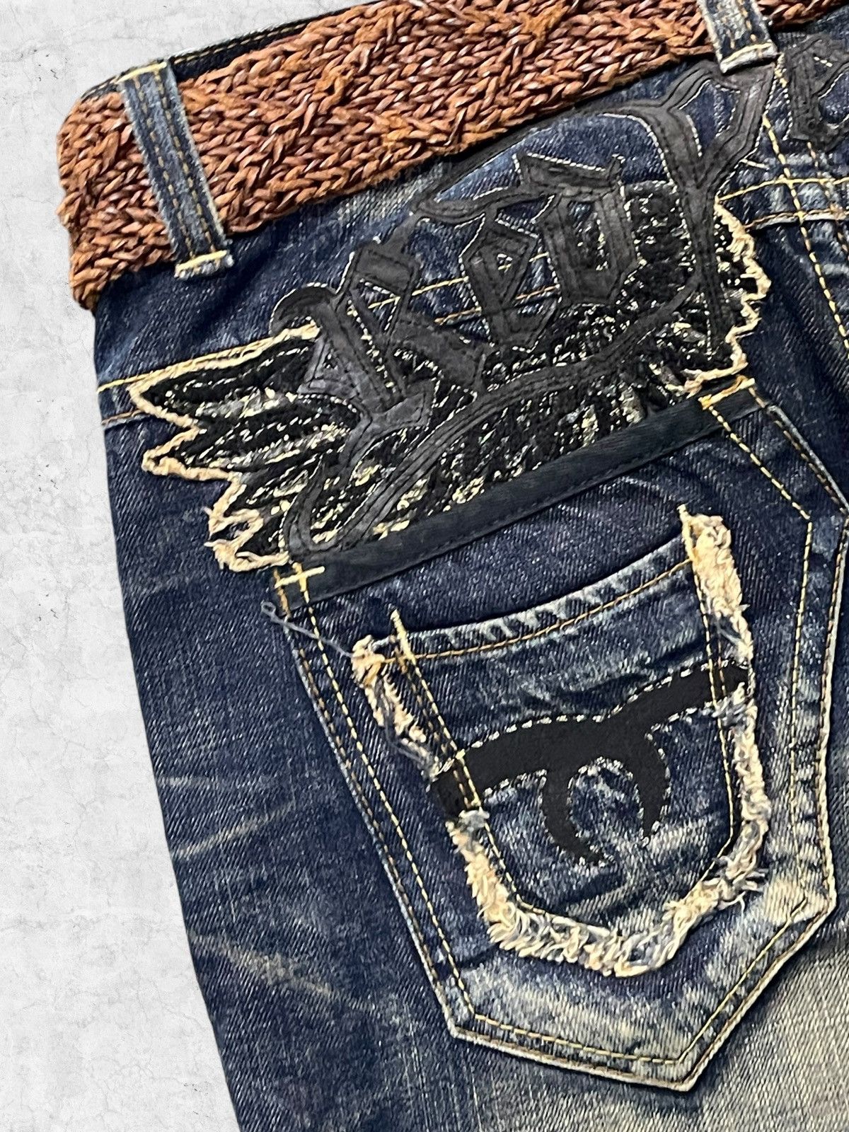 Redpepper Japan Embroidered Angel Wings Mud Jeans With Belt