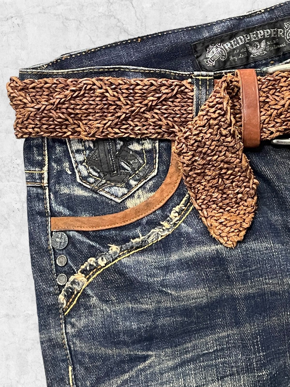 Redpepper Japan Embroidered Angel Wings Mud Jeans With Belt