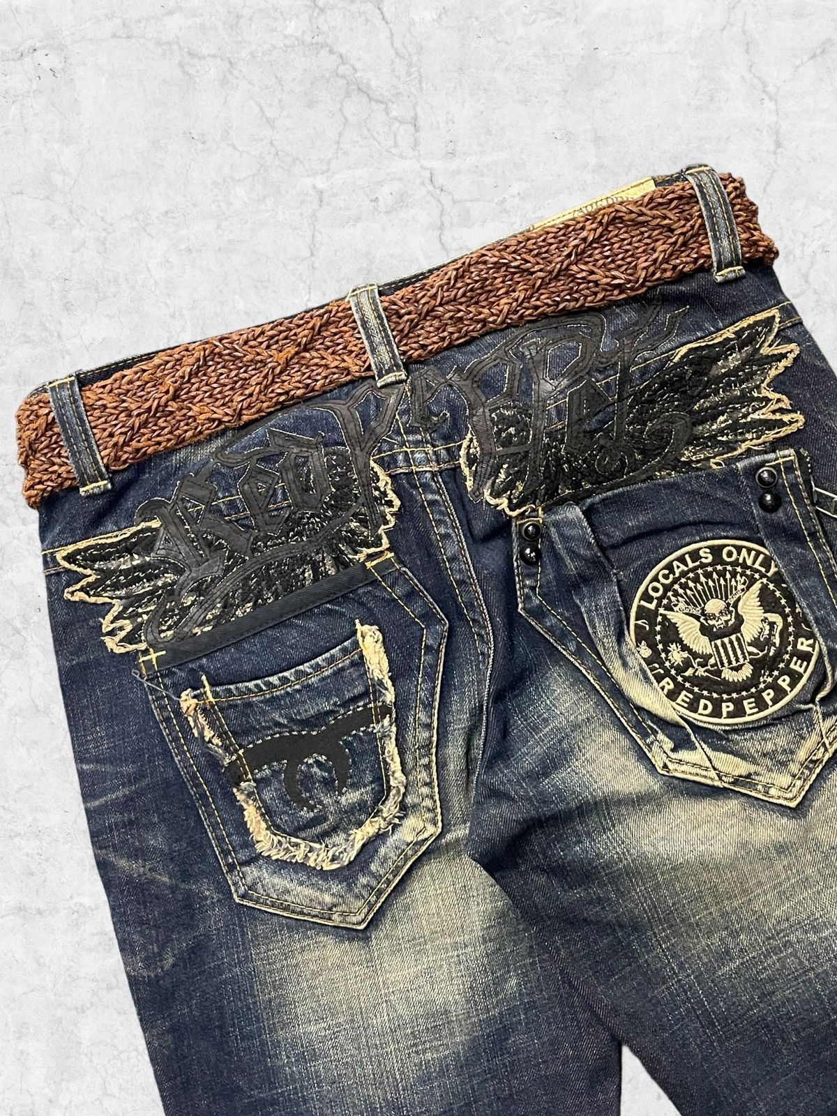 Redpepper Japan Embroidered Angel Wings Mud Jeans With Belt