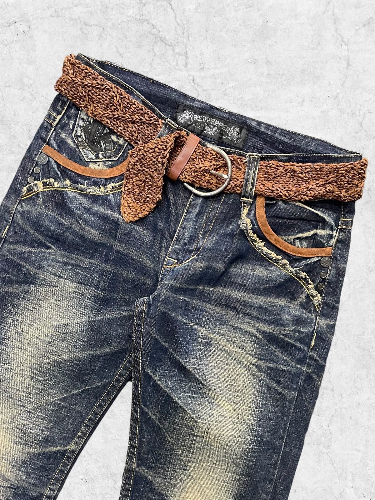 Redpepper Japan Embroidered Angel Wings Mud Jeans With Belt