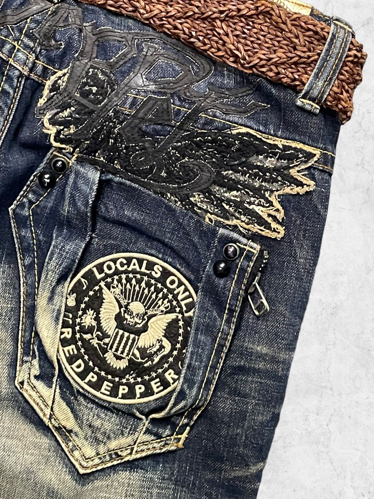 Redpepper Japan Embroidered Angel Wings Mud Jeans With Belt
