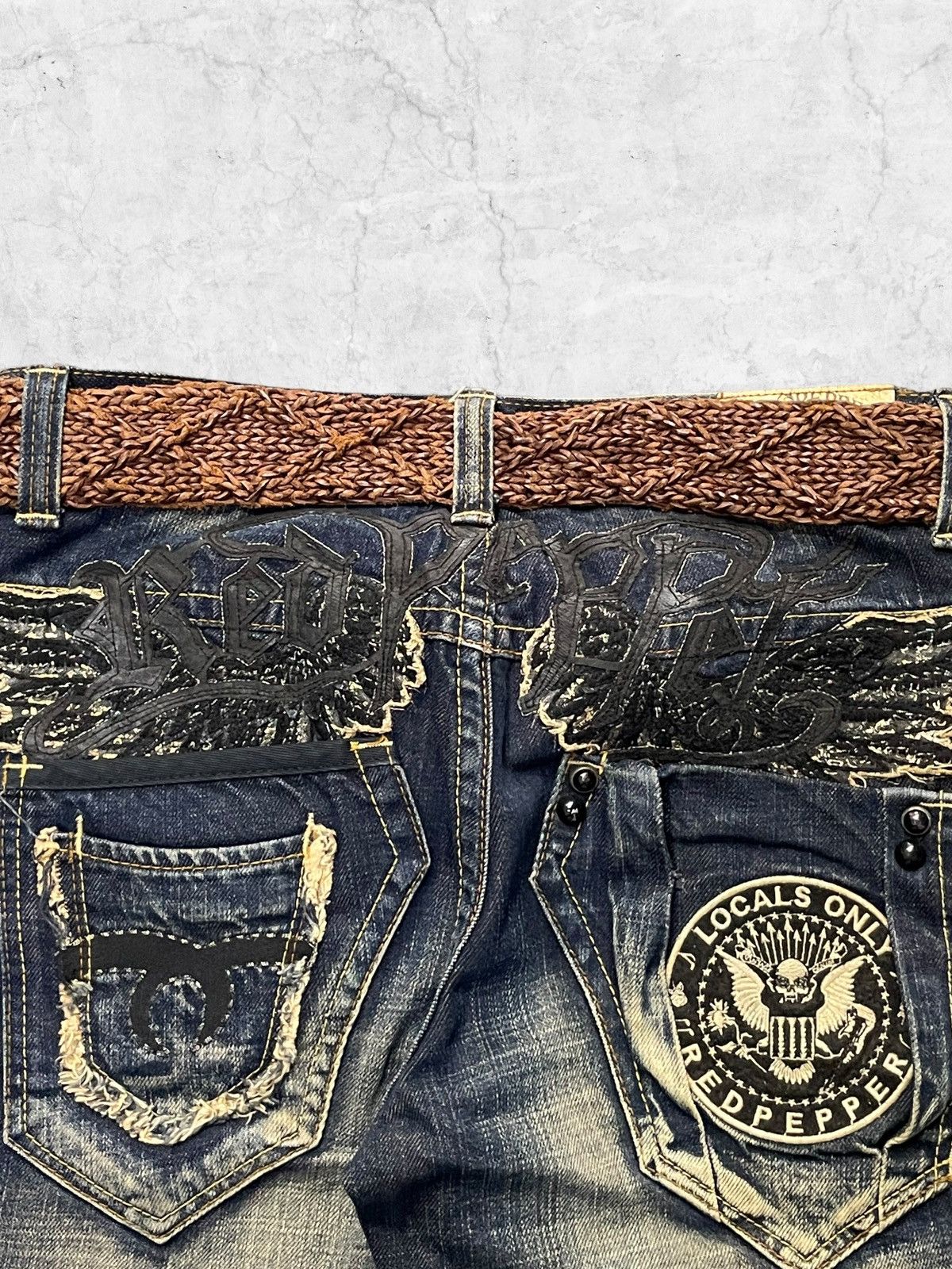 Redpepper Japan Embroidered Angel Wings Mud Jeans With Belt