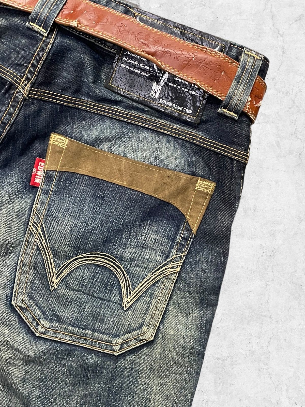 Edwin × Levi's × Vintage Vtg Edwin Paradox Bush Pocket Mud Denim Pants Leather Belt Size US 32 / EU 48 - 13 Thumbnail