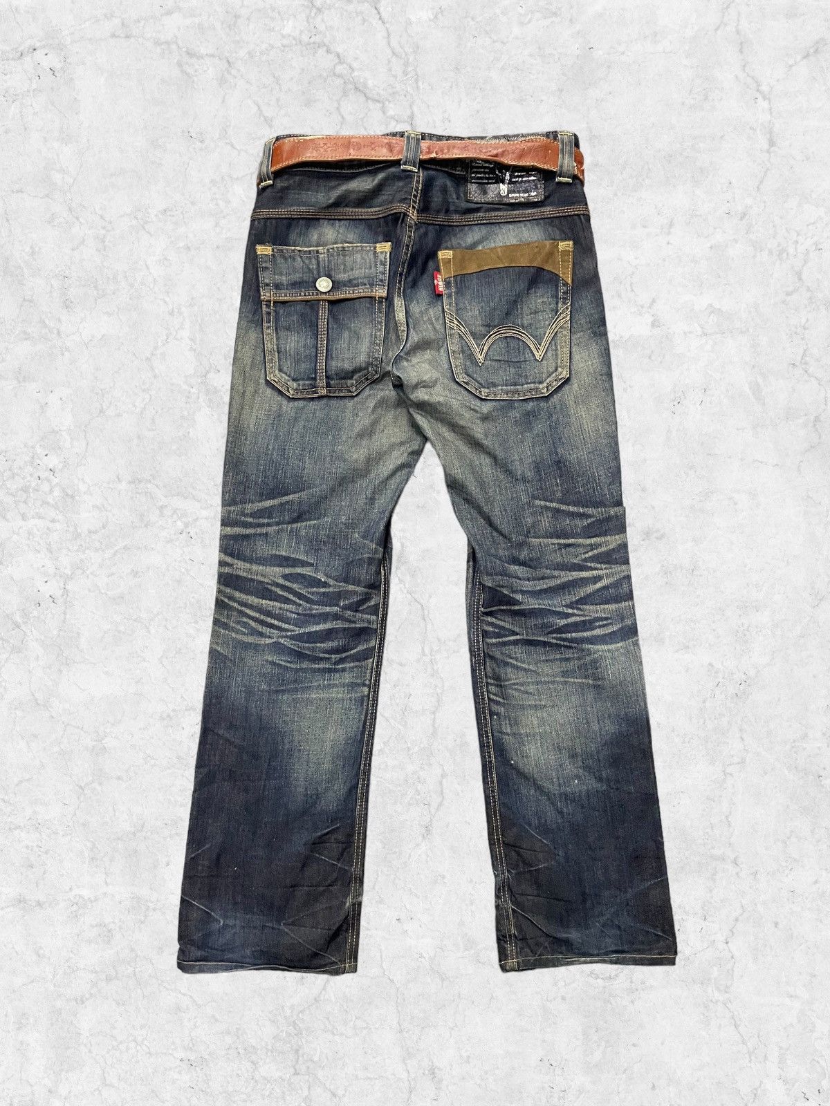 Edwin × Levi's × Vintage Vtg Edwin Paradox Bush Pocket Mud Denim Pants Leather Belt Size US 32 / EU 48 - 2 Thumbnail