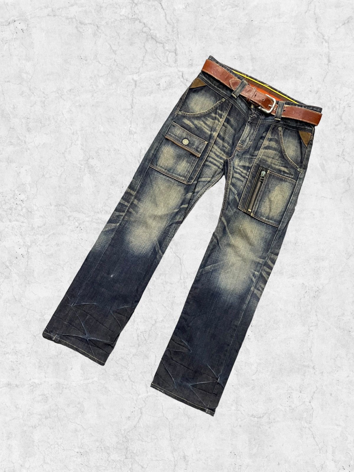 Edwin × Levi's × Vintage Vtg Edwin Paradox Bush Pocket Mud Denim Pants Leather Belt Size US 32 / EU 48 - 4 Thumbnail