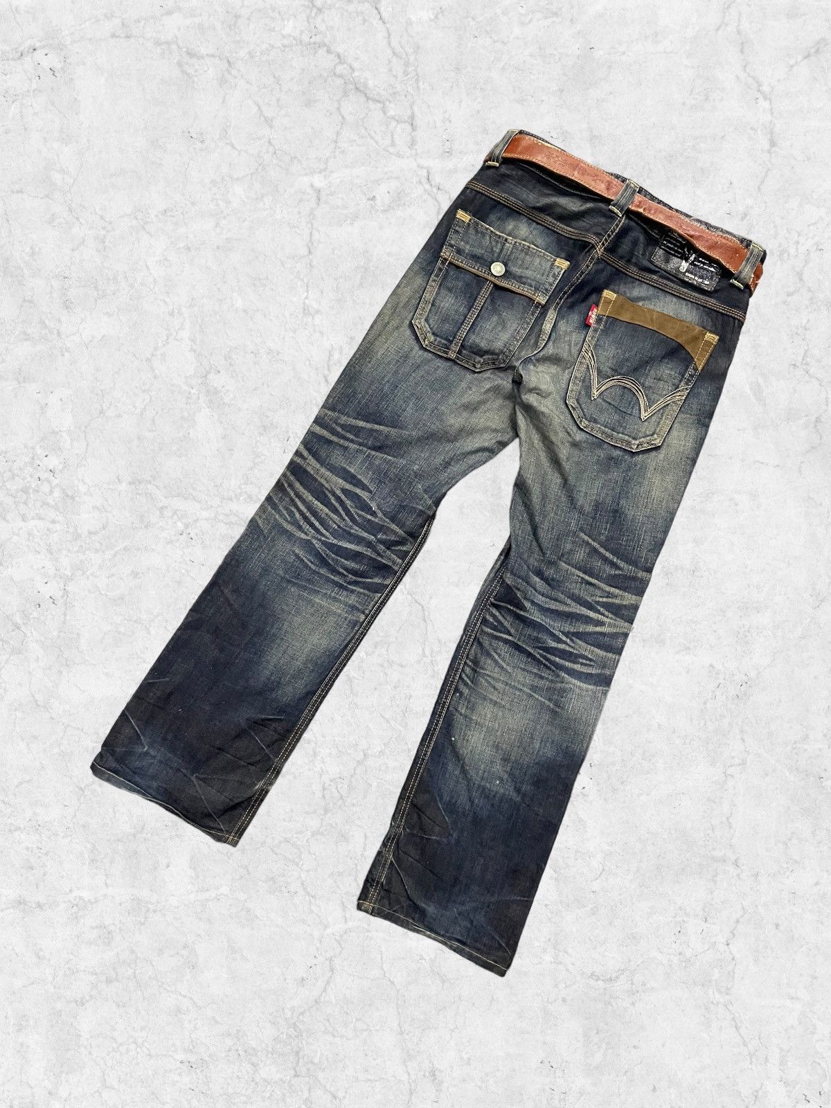 Edwin × Levi's × Vintage Vtg Edwin Paradox Bush Pocket Mud Denim Pants Leather Belt Size US 32 / EU 48 - 11 Thumbnail