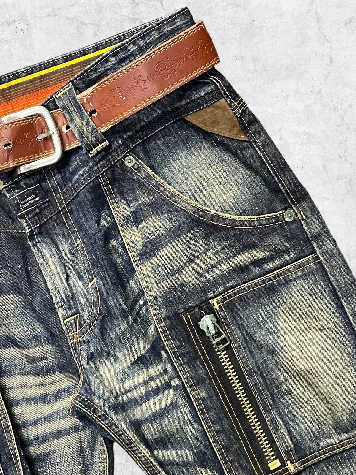 Edwin × Levi's × Vintage Vtg Edwin Paradox Bush Pocket Mud Denim Pants Leather Belt Size US 32 / EU 48 - 6 Thumbnail