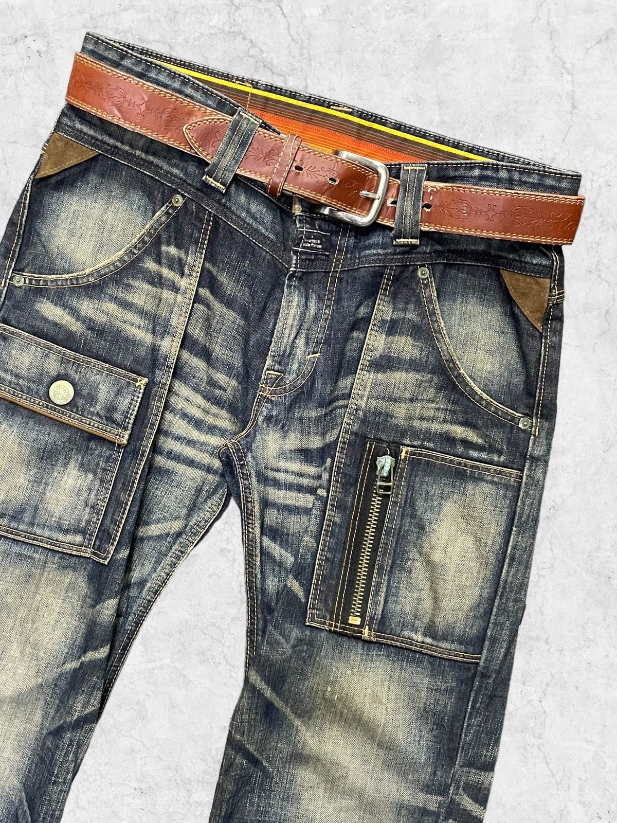 Edwin × Levi's × Vintage Vtg Edwin Paradox Bush Pocket Mud Denim Pants Leather Belt Size US 32 / EU 48 - 5 Thumbnail