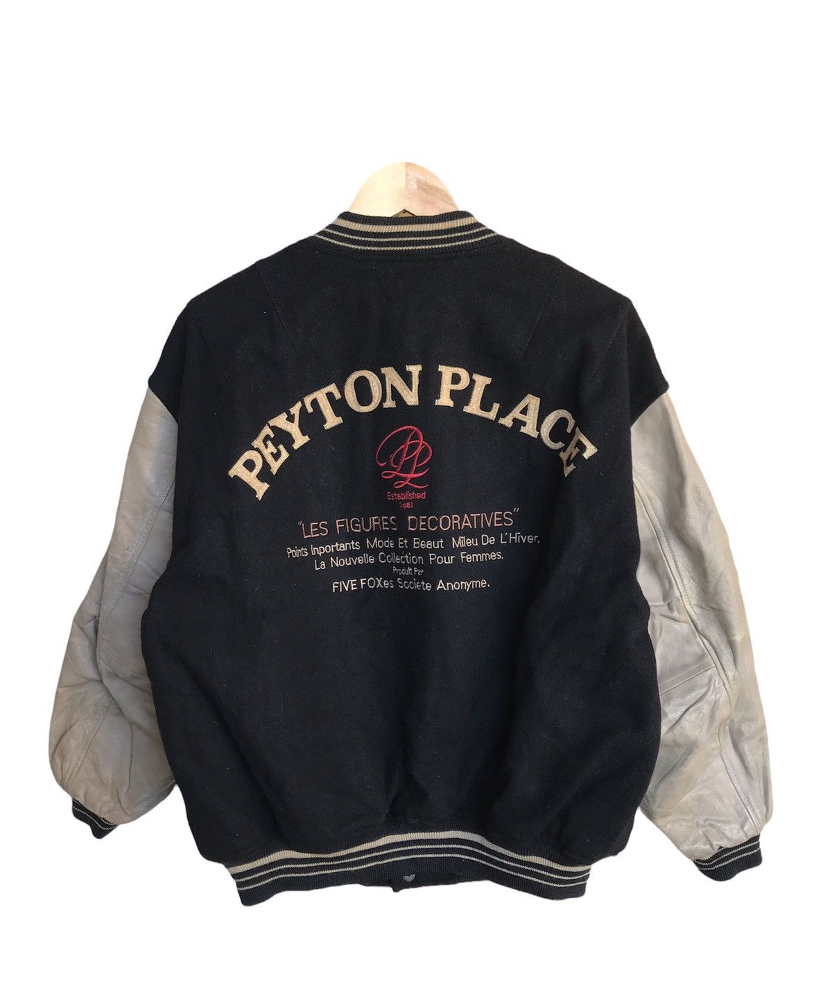 image of Vintage Ppfm Peyton Place Arm Leather Varsity Jackets in Black, Men's (Size Medium)