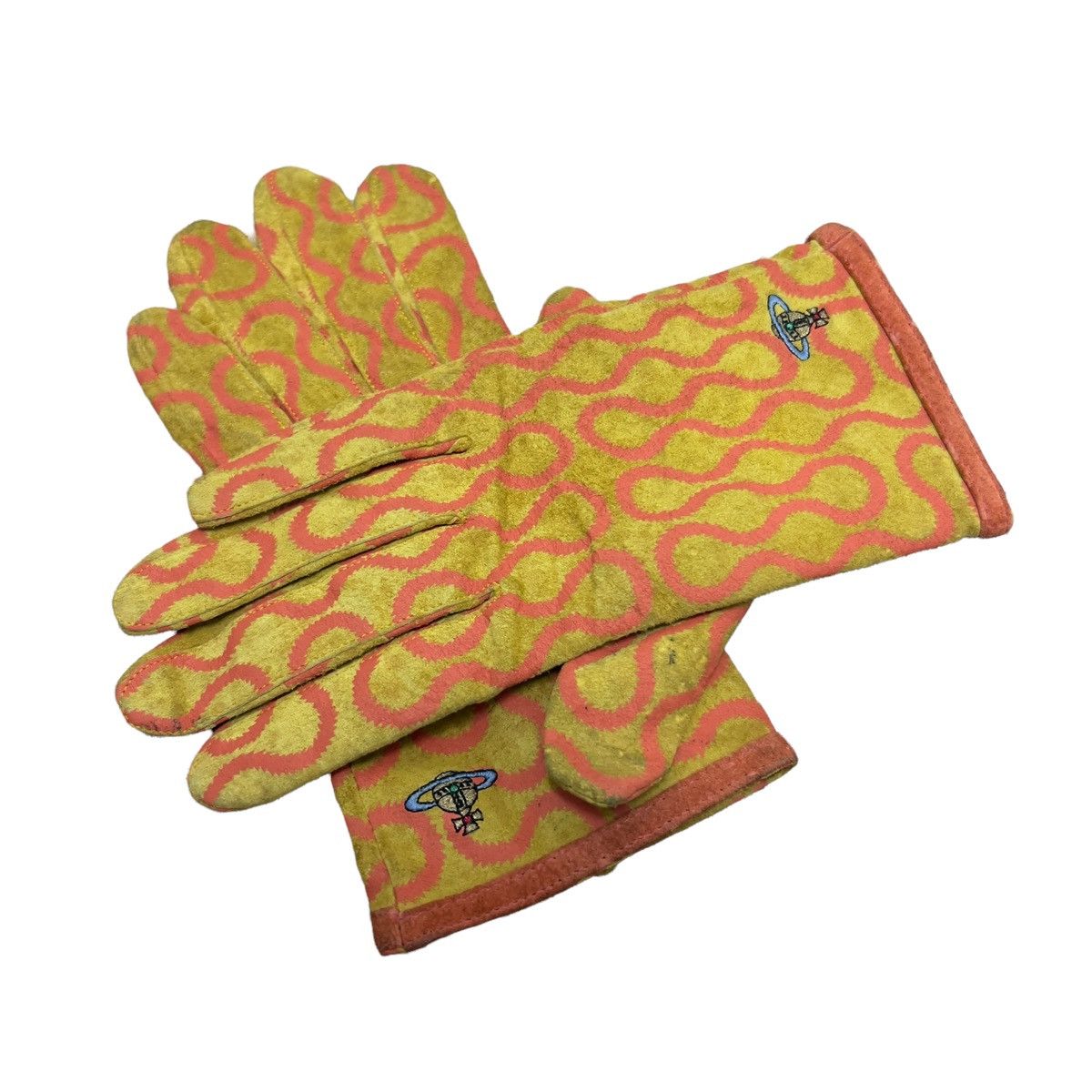 Genuine Leather Vivienne Westwood Vintage 90s Squiggle Print Leather Gloves Size ONE SIZE - 1 Thumbnail
