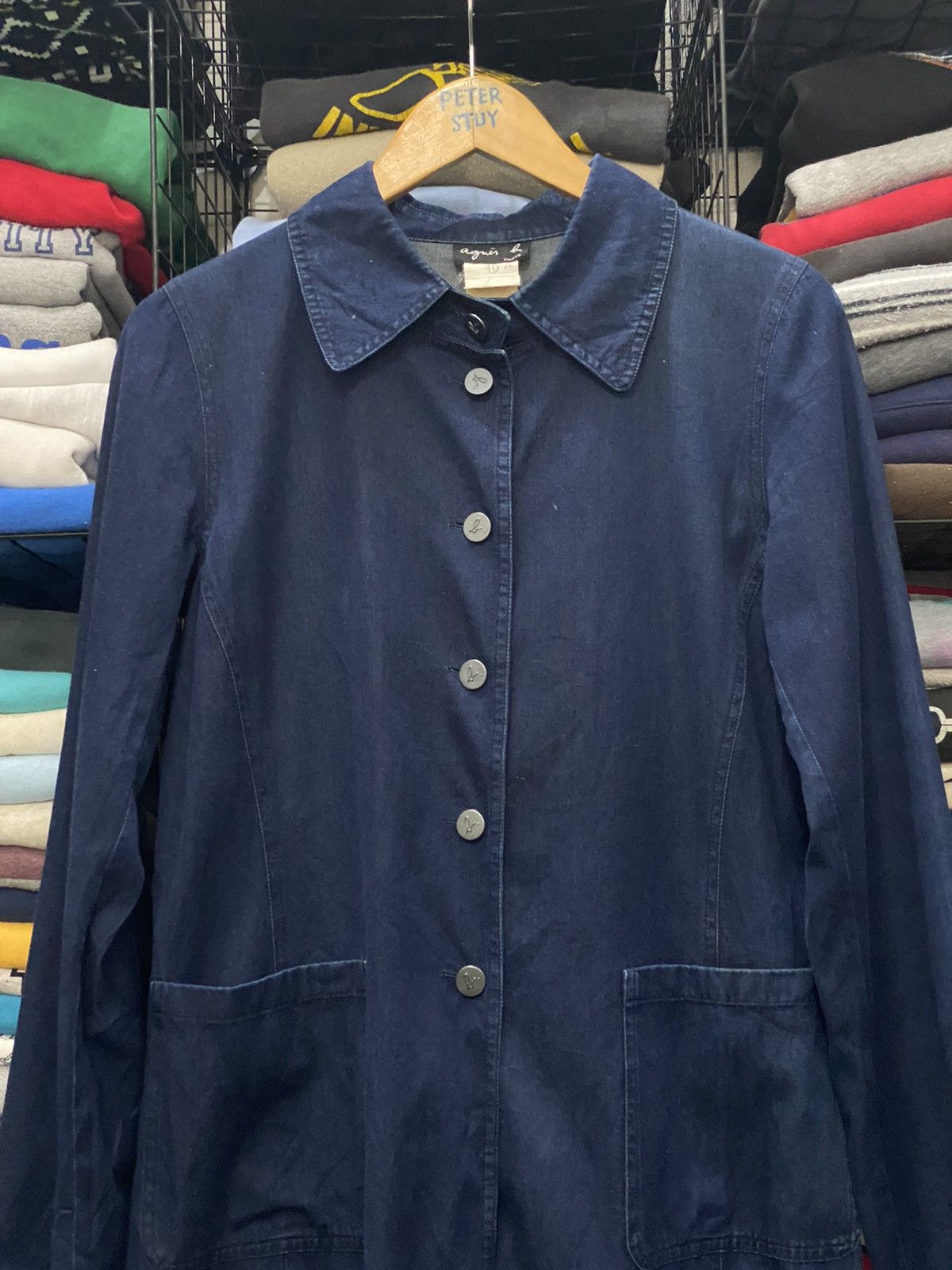 Issey Miyake × agnes b. AGNES B. PARIS LONG DARK BLUE JEANS JACKET Size US S / EU 44-46 / 1 - 3 Thumbnail