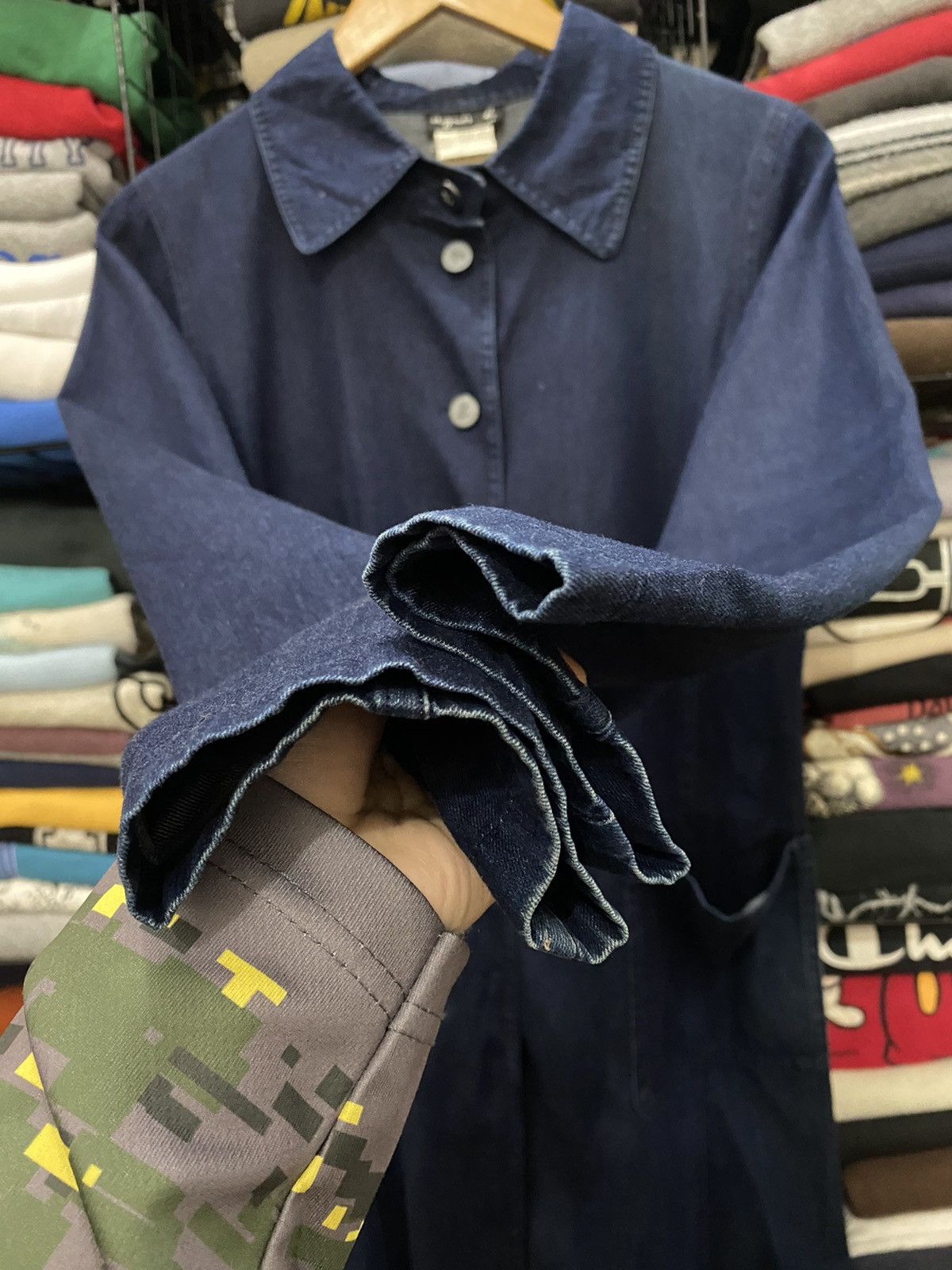 Issey Miyake × agnes b. AGNES B. PARIS LONG DARK BLUE JEANS JACKET Size US S / EU 44-46 / 1 - 6 Thumbnail