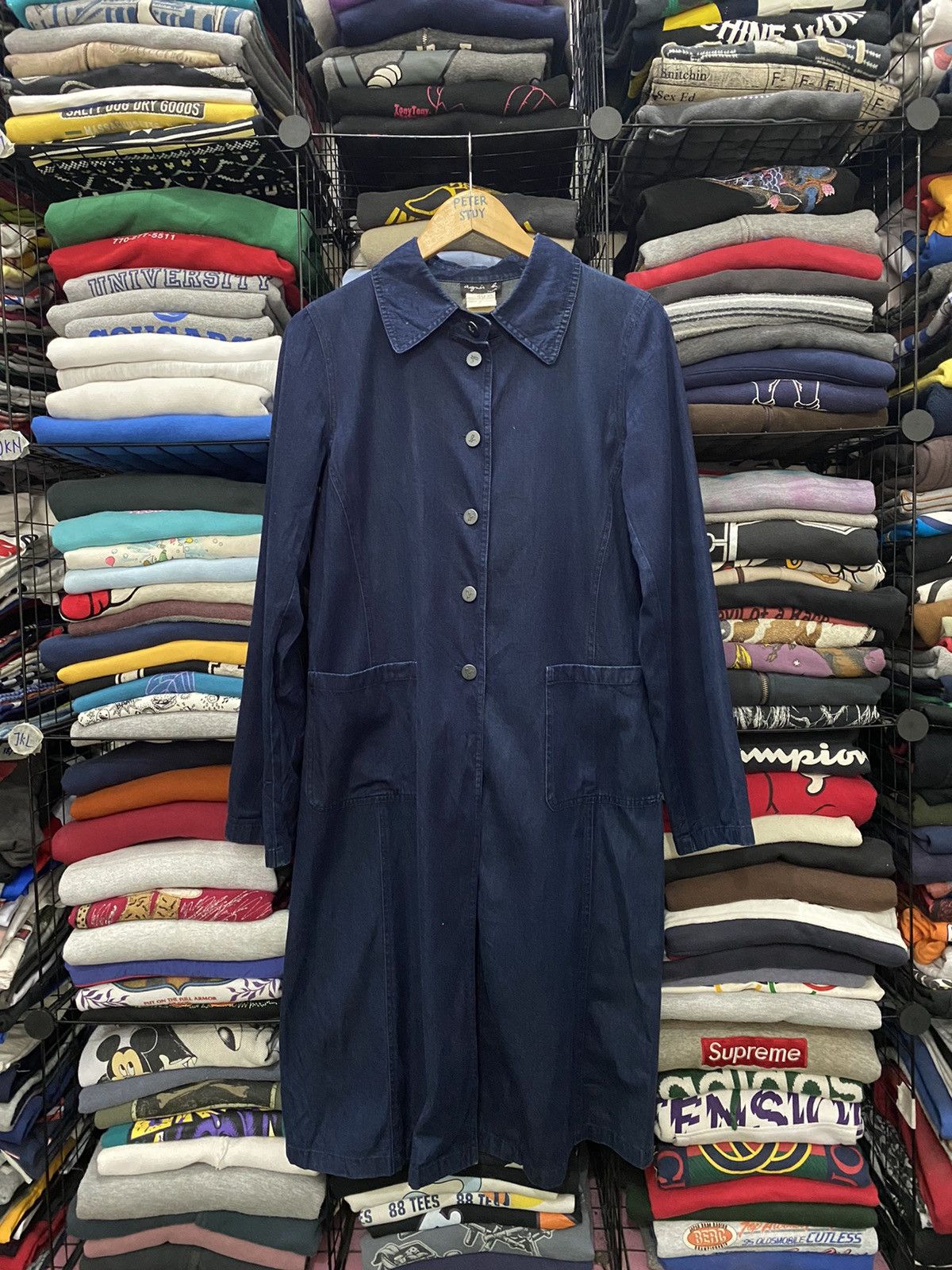 Issey Miyake × agnes b. AGNES B. PARIS LONG DARK BLUE JEANS JACKET Size US S / EU 44-46 / 1 - 1 Thumbnail