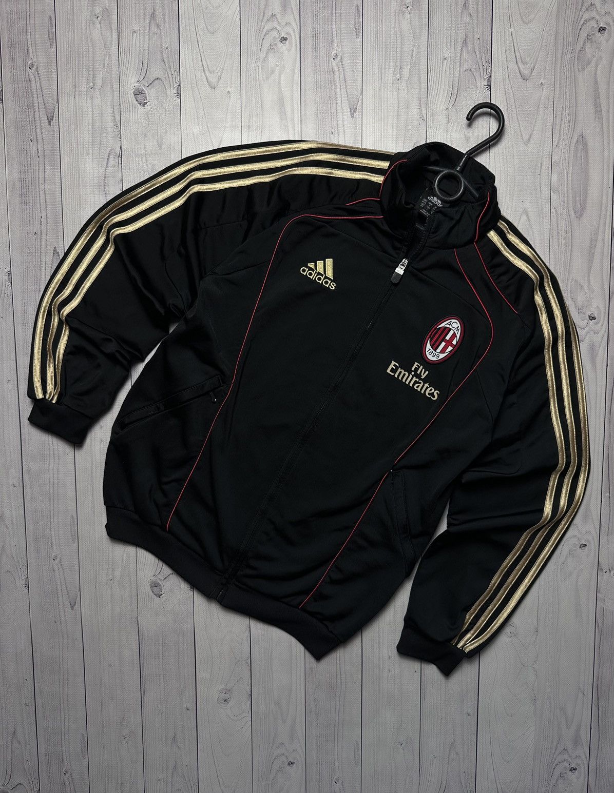 image of Vintage Ac Milan Soccer Track Jacket Adidas Gold Striped S in Black, Men's (Size Small)