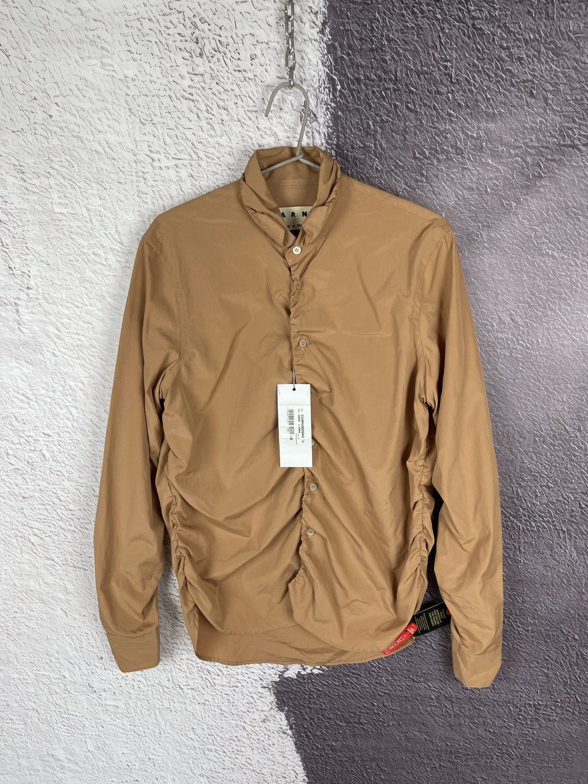 image of Marni Made In Italy Brown Asymmetrical Long Sleeve Shirt in Brown Gold, Men's (Size Small)