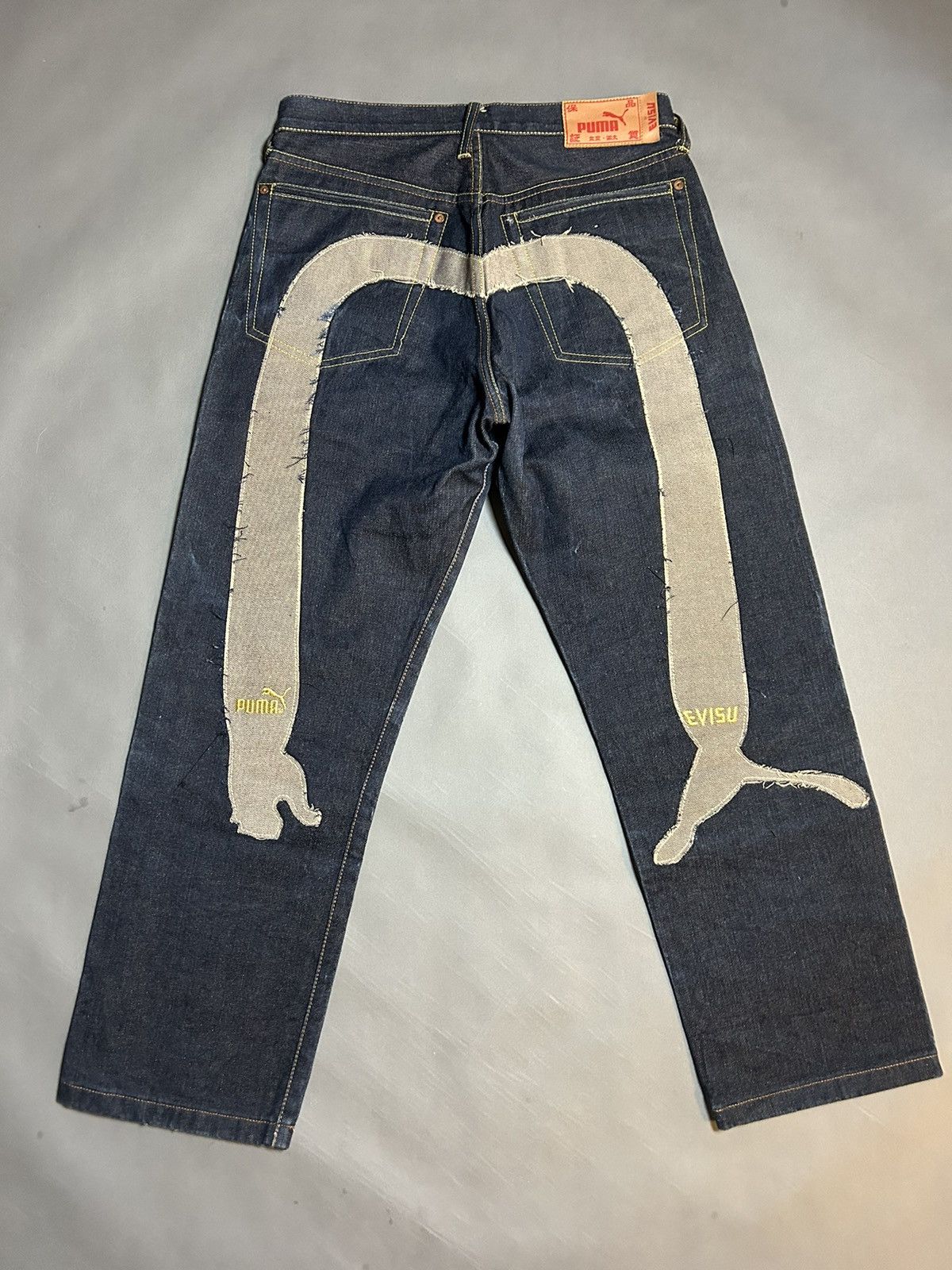 image of Evisu Puma Big Logo Selvedge Navy Jeans Daicock Y2K, Men's (Size 30)