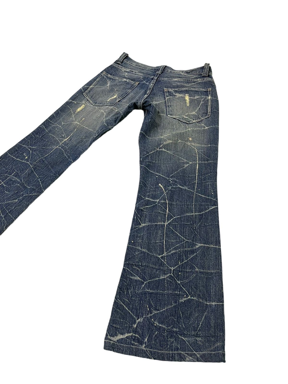 Japanese Brand Flare Jeans Nylaus Distress Denim Acid Wash Painted 7🟦 Size US 29 - 14 Thumbnail
