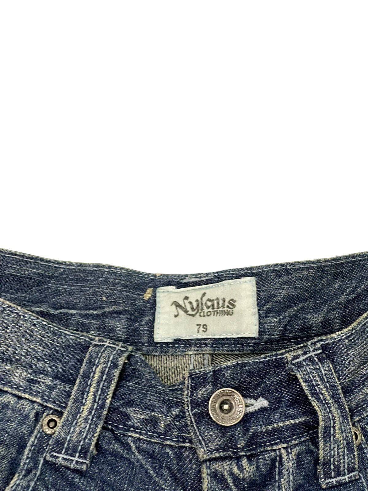 Japanese Brand Flare Jeans Nylaus Distress Denim Acid Wash Painted 7🟦 Size US 29 - 10 Thumbnail