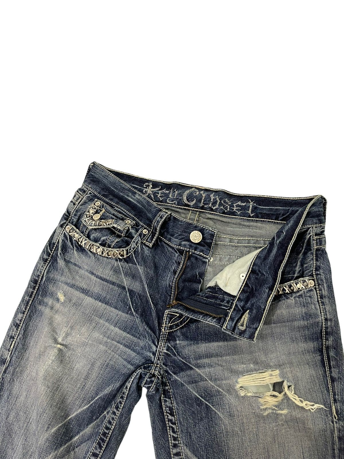 Japanese Brand Flare Jeans Key Closet Slim Distress Denim Boot Cut 7🟦 Size US 35 - 11 Thumbnail
