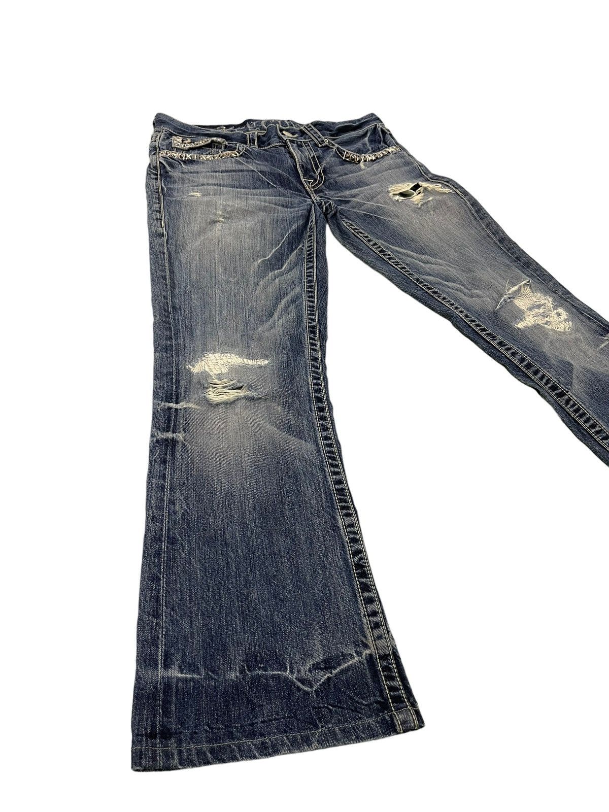 image of Hype Flare Jeans Key Closet Slim Distress Denim Boot Cut 7 in Blue, Men's (Size 35)
