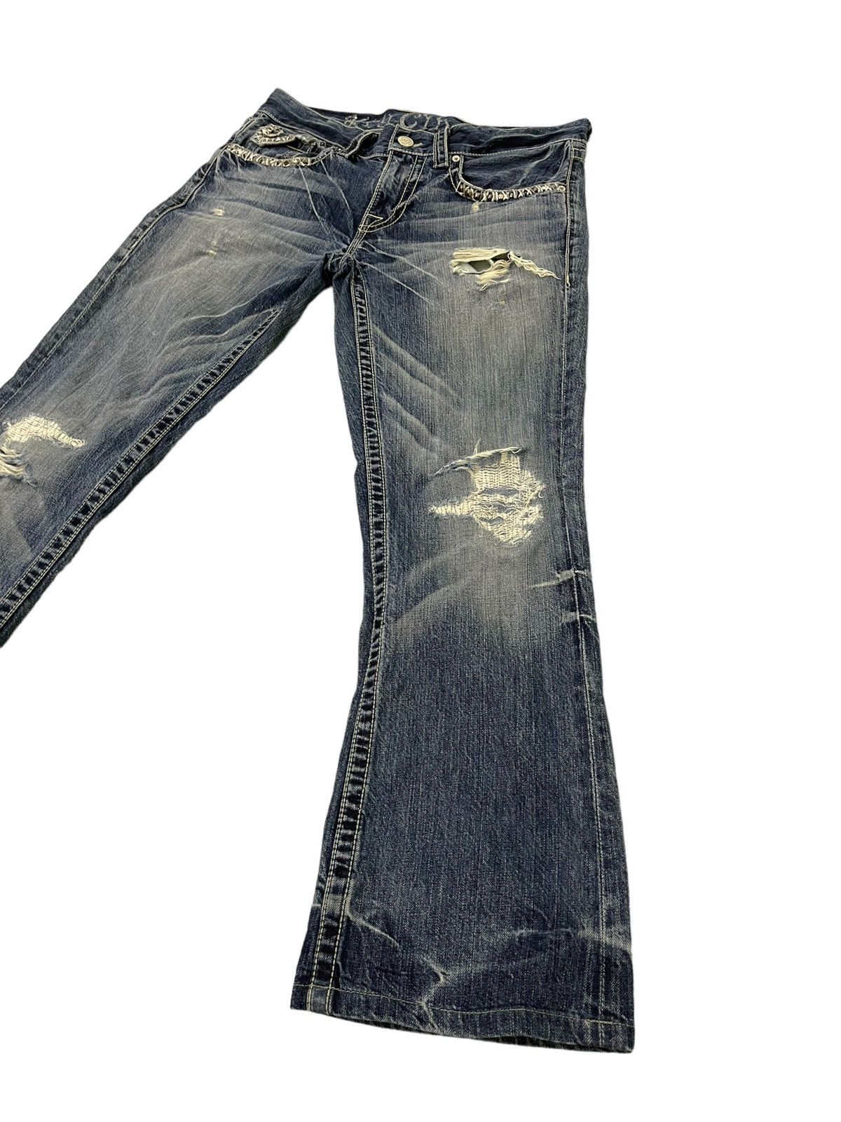 Japanese Brand Flare Jeans Key Closet Slim Distress Denim Boot Cut 7🟦 Size US 35 - 3 Thumbnail