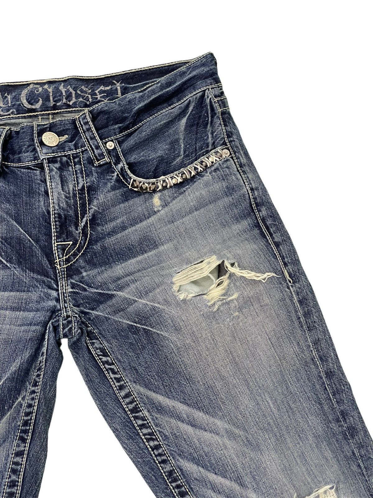 Japanese Brand Flare Jeans Key Closet Slim Distress Denim Boot Cut 7🟦 Size US 35 - 9 Thumbnail