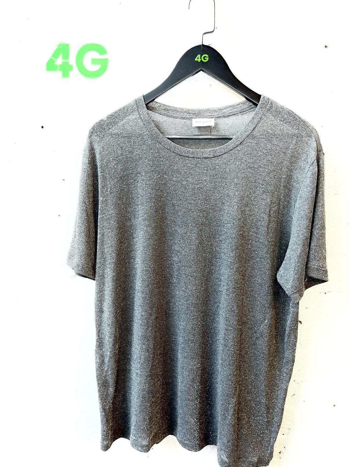image of Saint Laurent Paris Slp Black Silver Glitter Metallic T Shirt, Men's (Size Large)