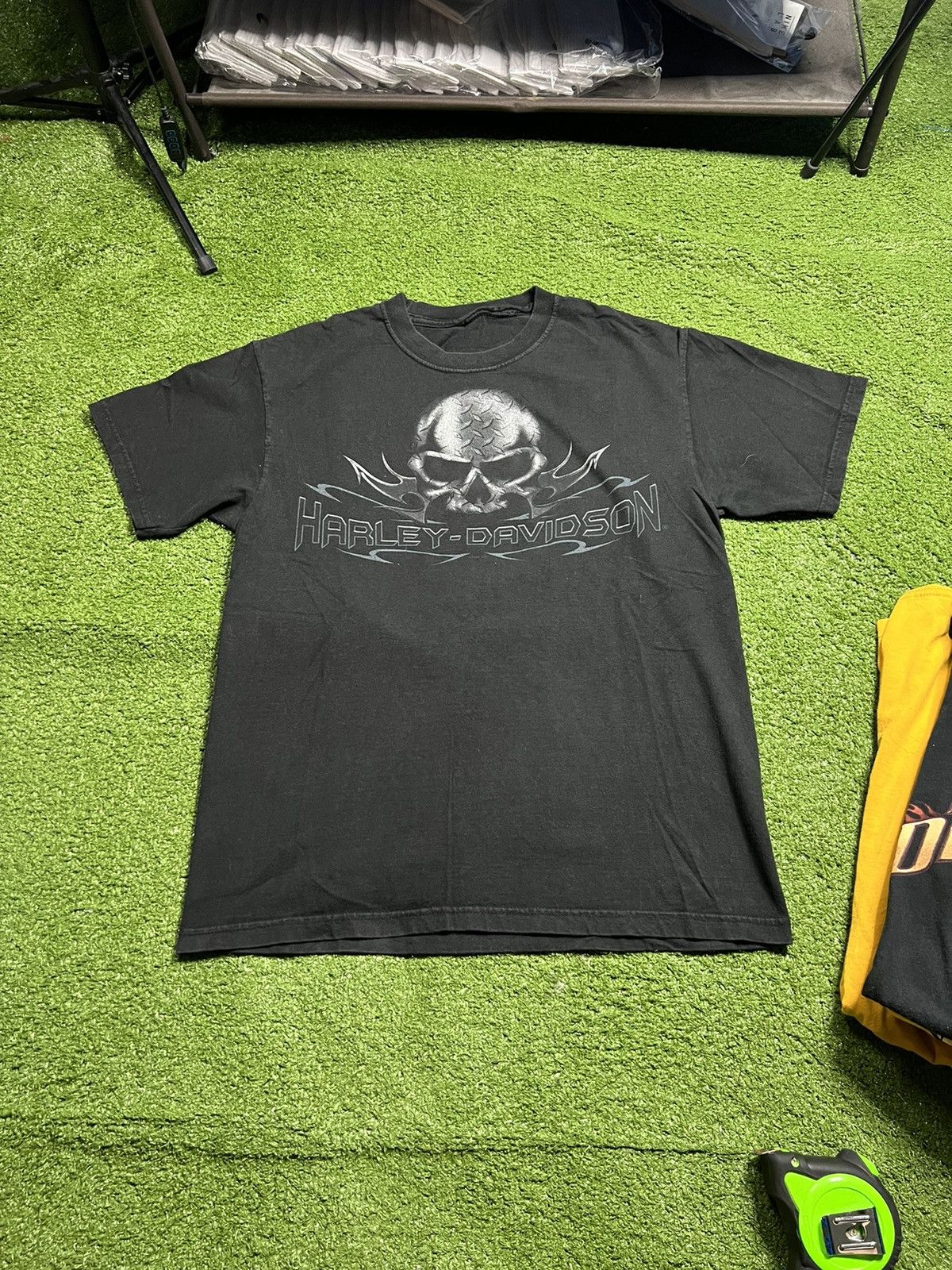 Harley-Davidson Skull Pattern Advertising Sweatshirt, Men's XL cotton Charcoal Vintage Second Hand