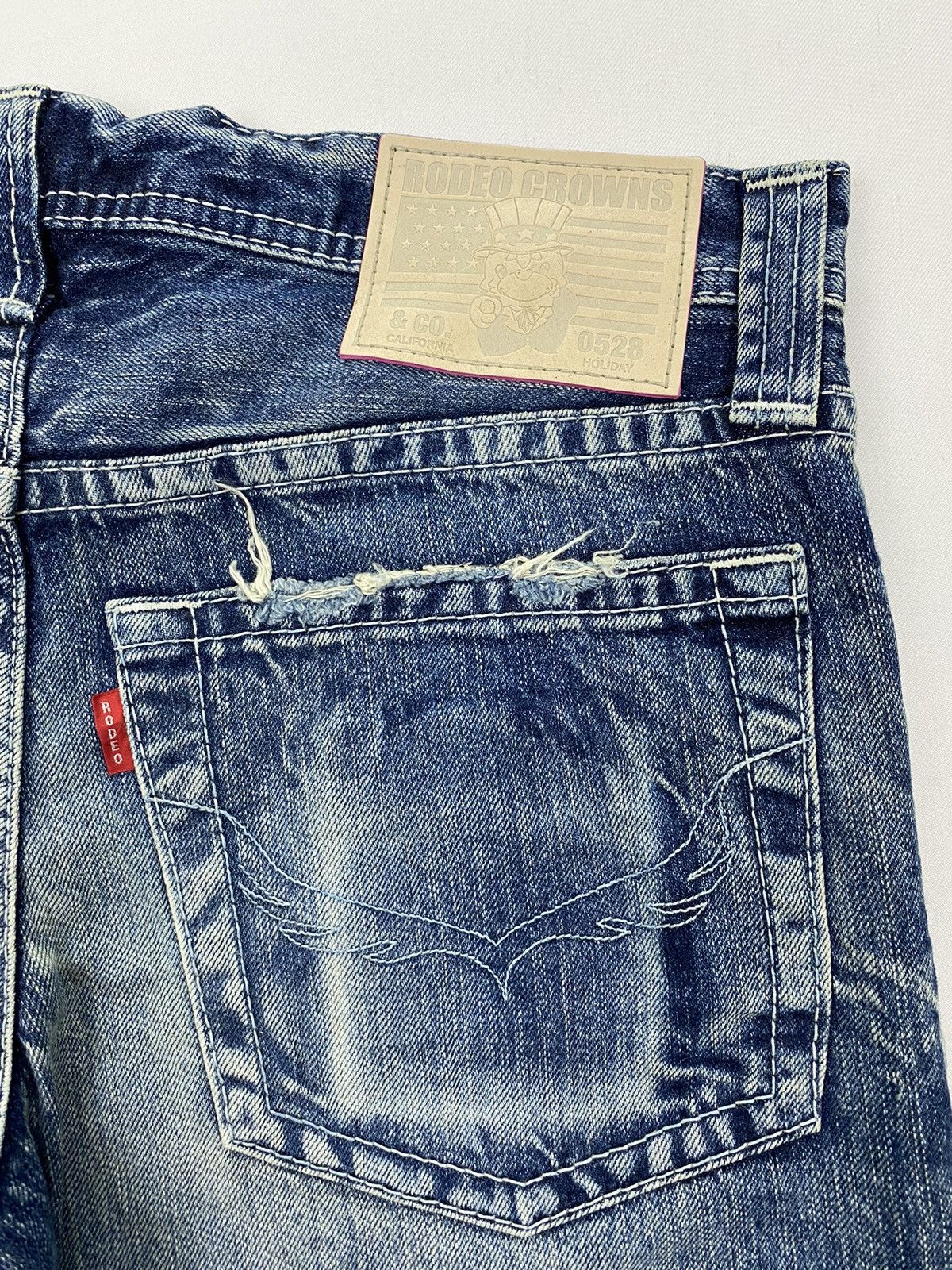 Japanese Brand Rodeo Crowns 12.5oz Distressed Low Rise Denim Size US 32 / EU 48 - 10 Thumbnail