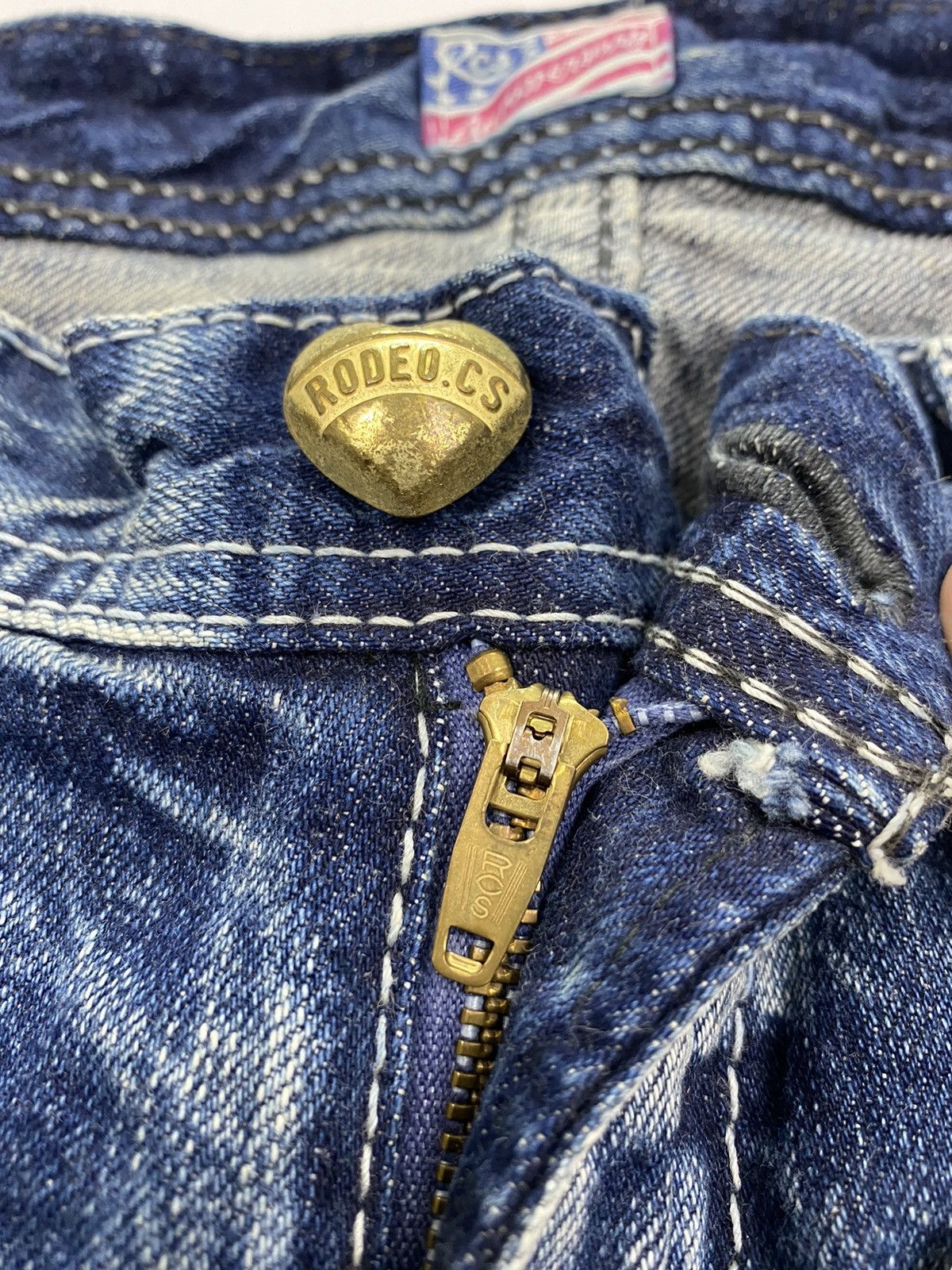 Japanese Brand Rodeo Crowns 12.5oz Distressed Low Rise Denim Size US 32 / EU 48 - 8 Thumbnail