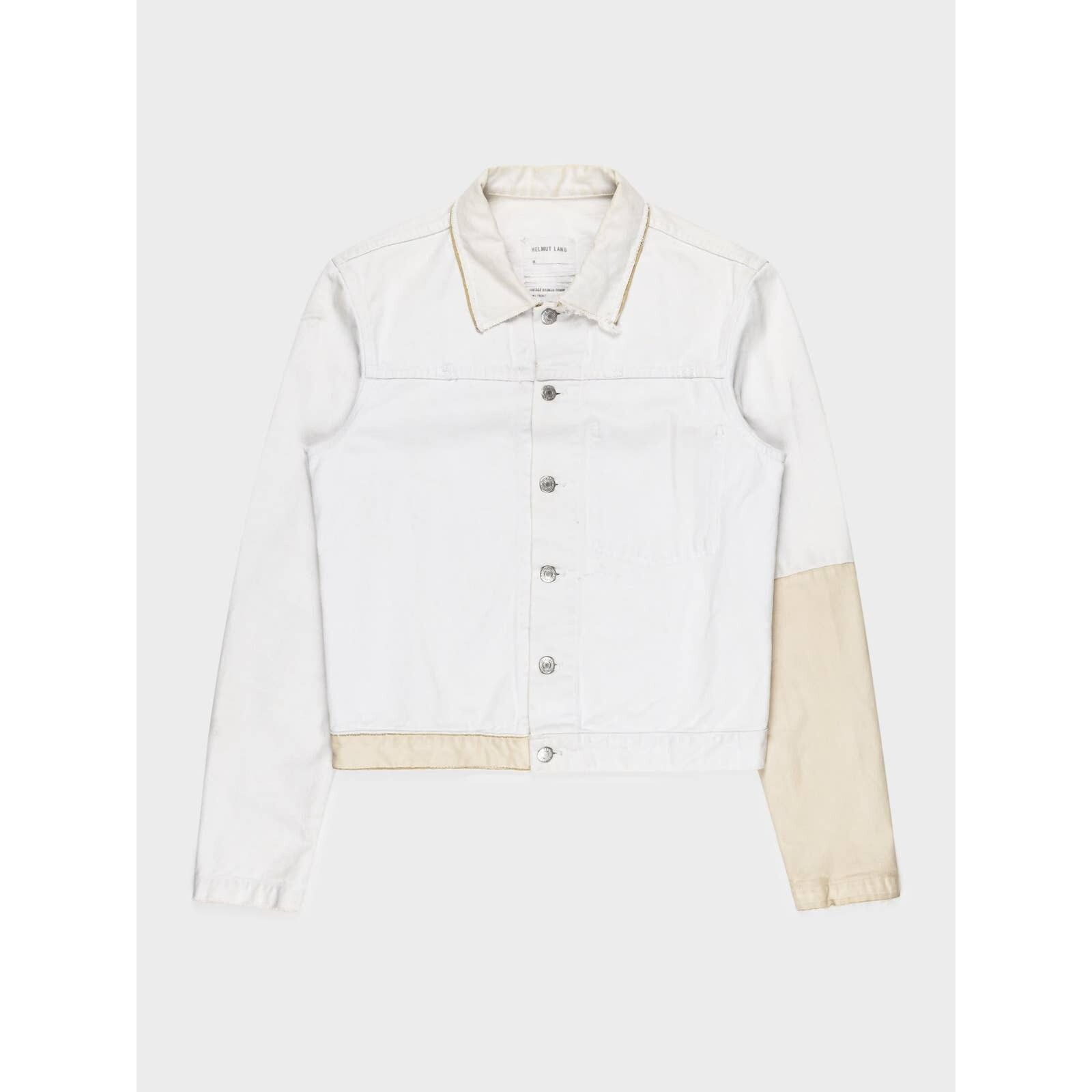 Pre-owned Helmut Lang Leather Sleeve Denim Jacket In White