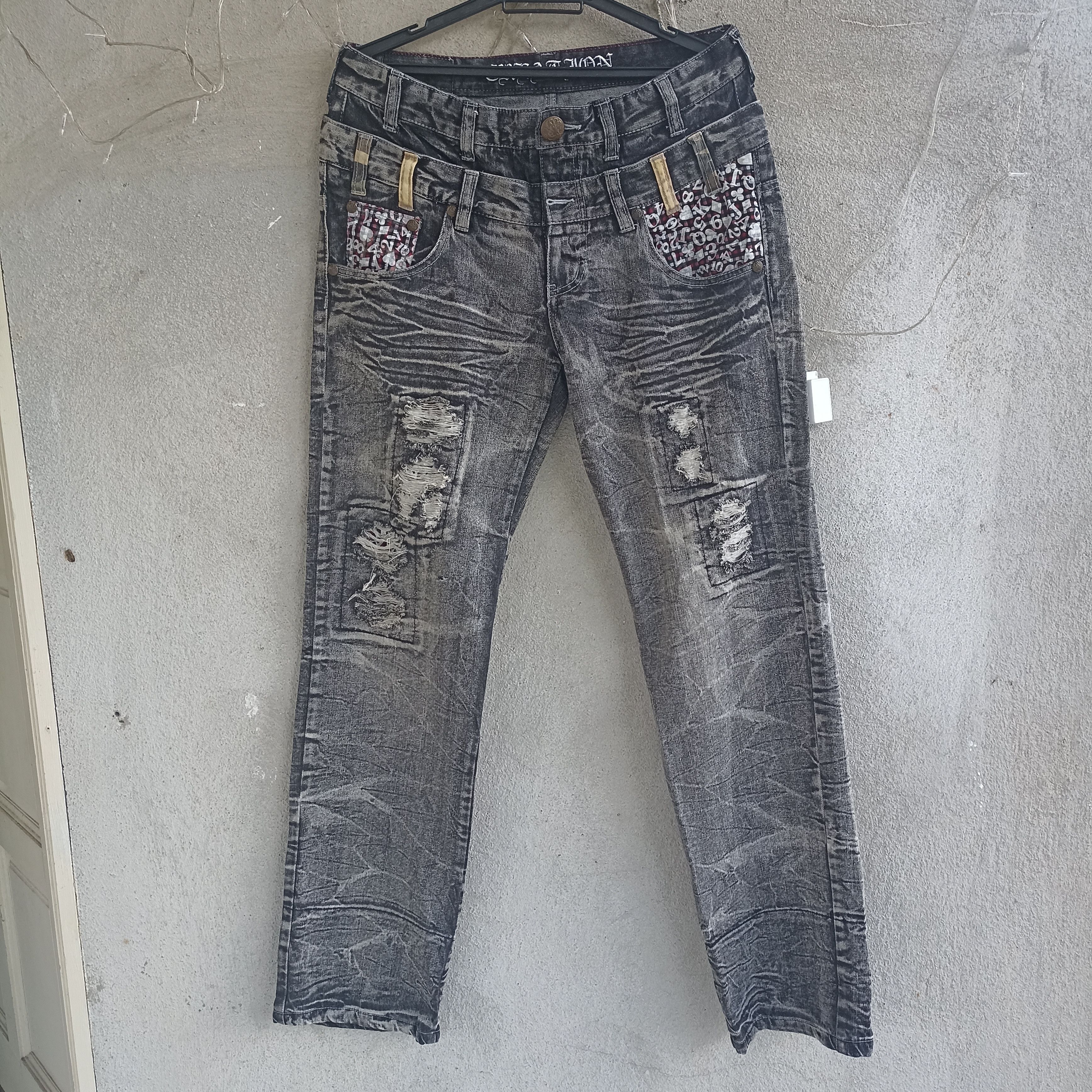 Japanese Brand Creation Double Waist Distressed Gray Jean Size US 32 / EU 48 - 1 Thumbnail