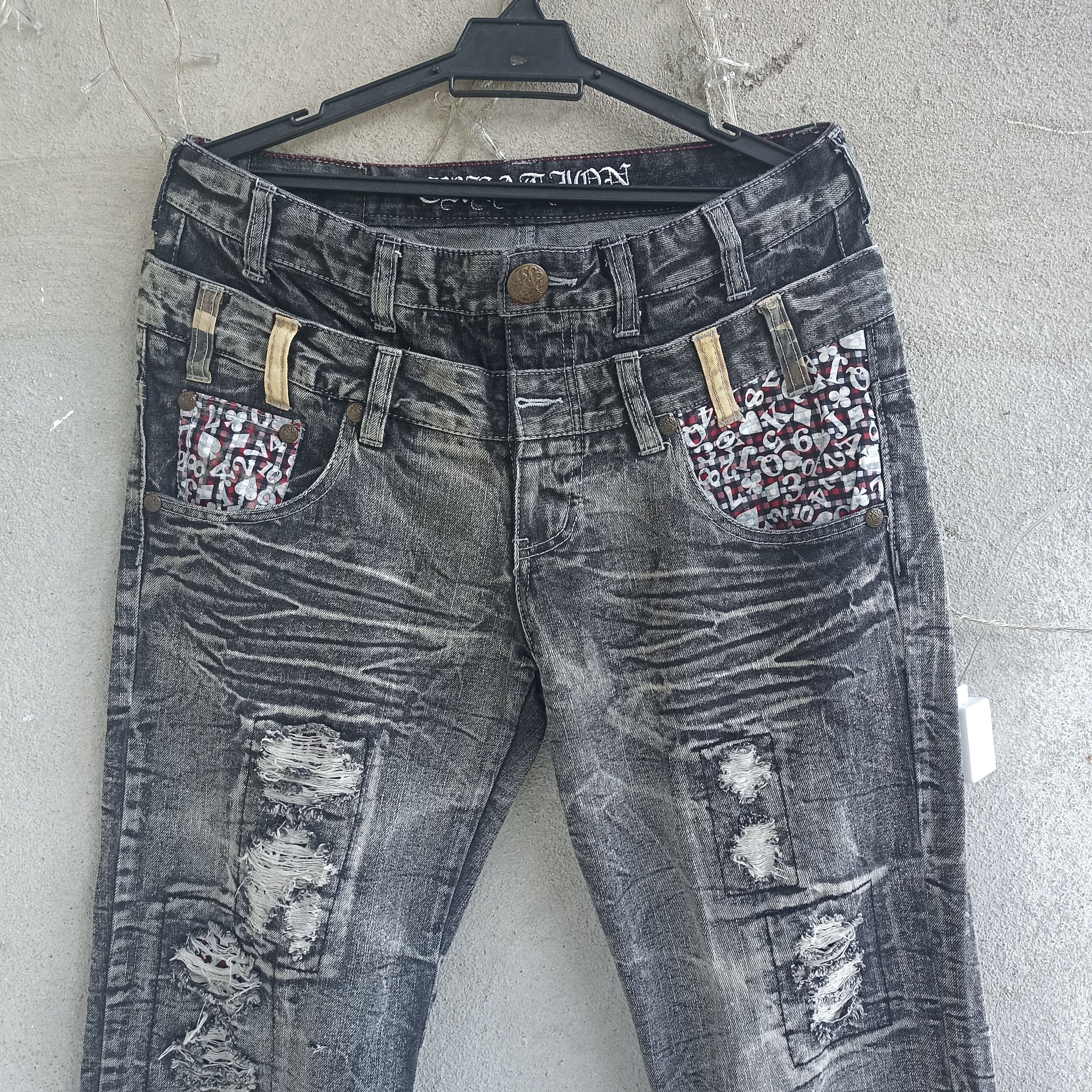 Japanese Brand Creation Double Waist Distressed Gray Jean Size US 32 / EU 48 - 2 Thumbnail