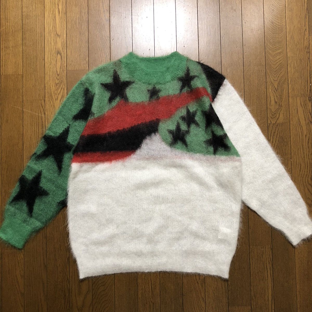 image of Saint Michael Denim Tears Mohair Knit Sweater in Green, Men's (Size Large)