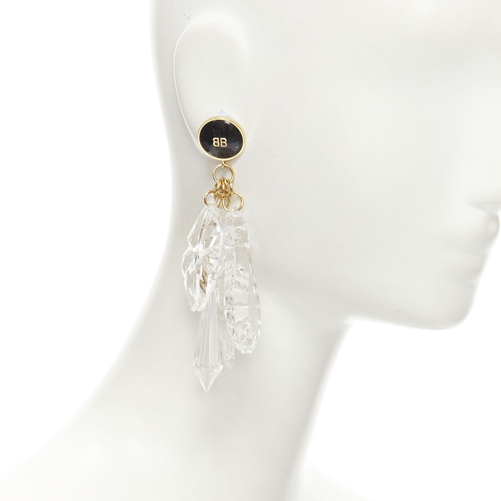 image of Balenciaga Demna 2018 Pic Pendant Bb Logo Clear Chandelier Earrings, Women's