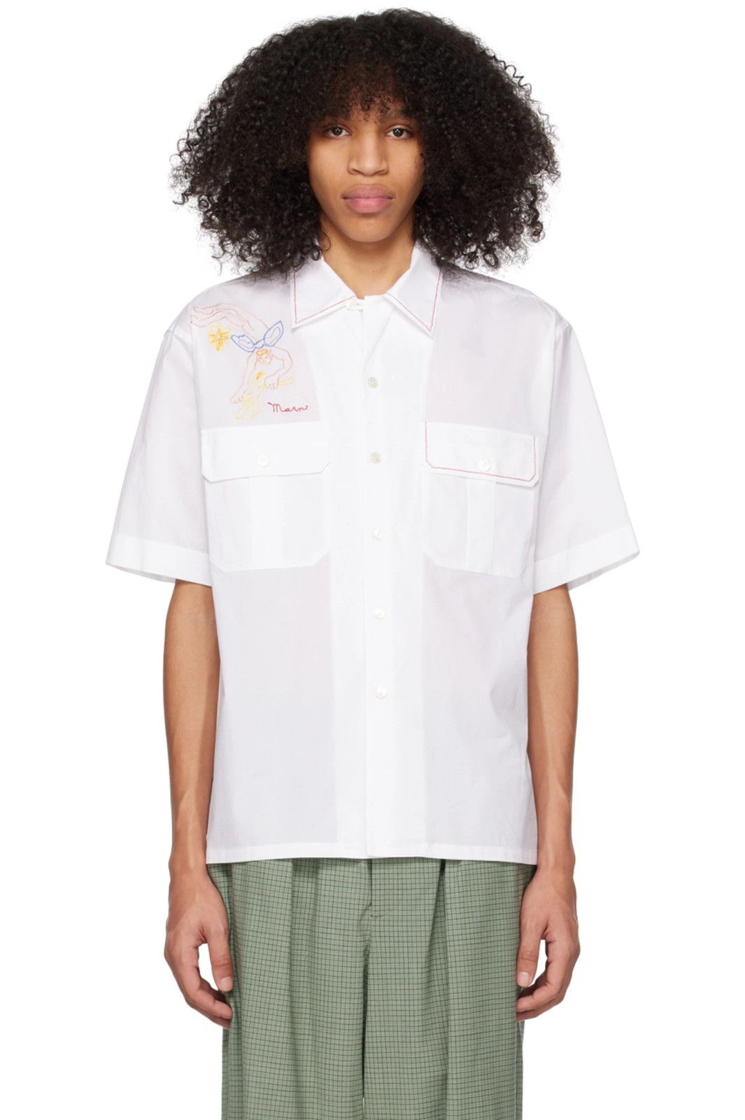 NEW 52 White Embroidered Angel Art Bowling Logo Shirt