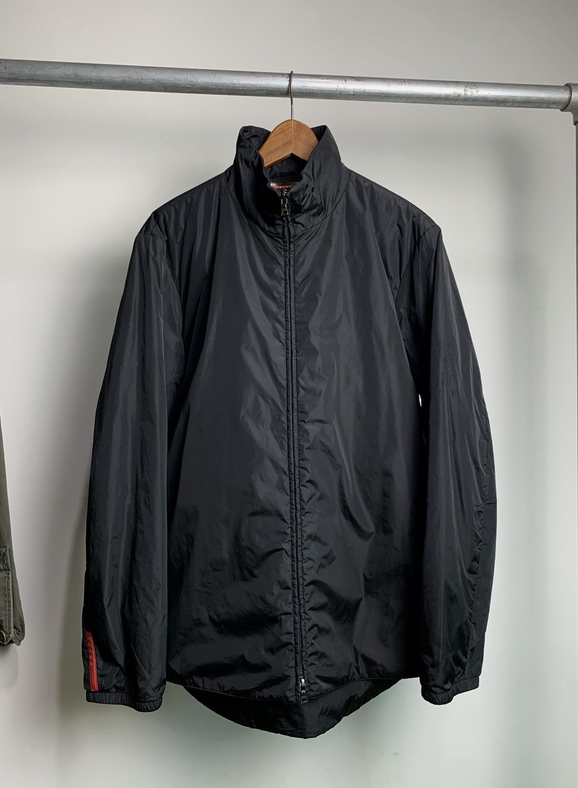 Pre-owned Prada Red Tab Nylon Puffer Track Jacket In Black