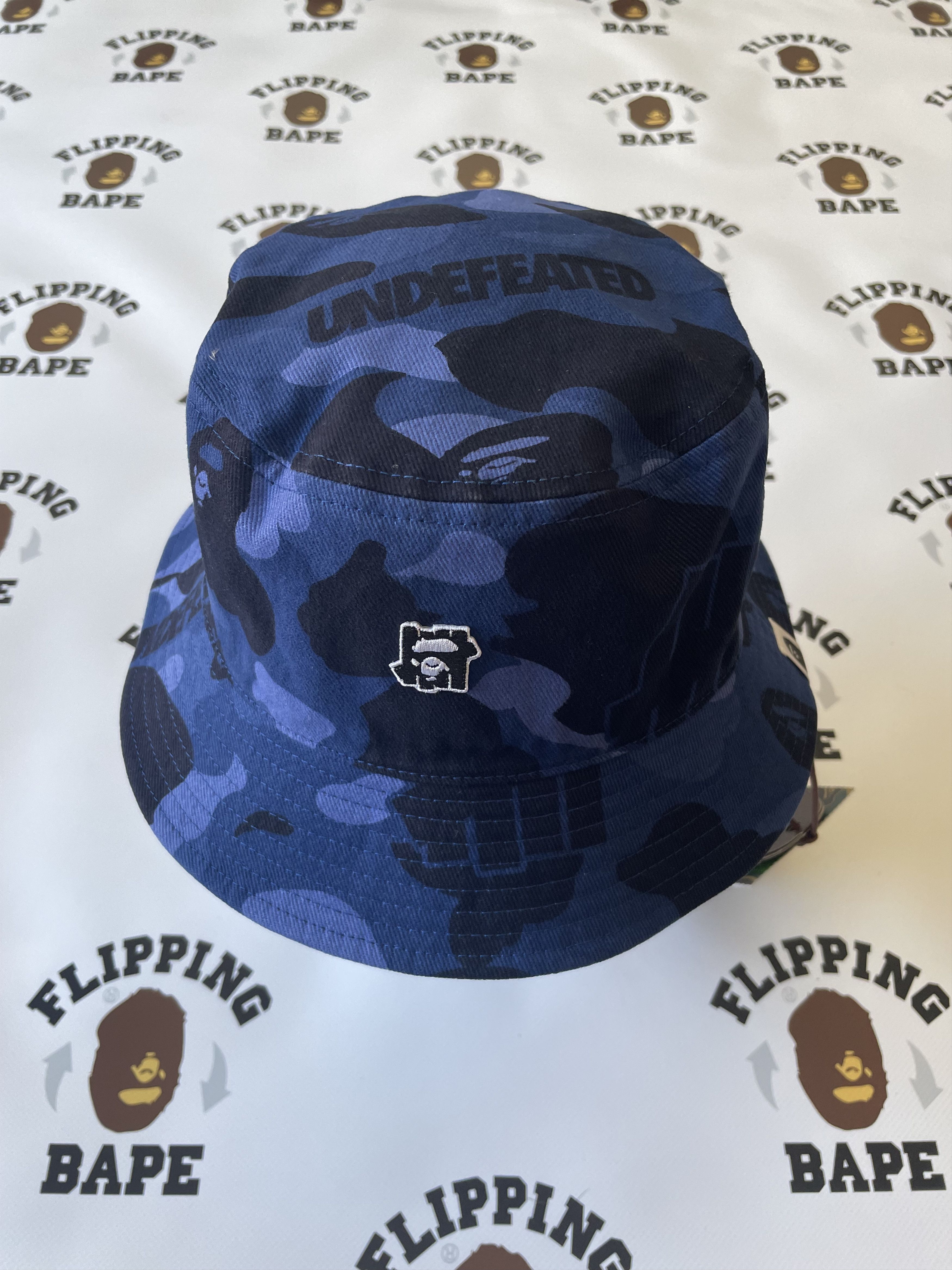 image of Bape X Undftd Bucket Hat (Reversible) L in Blue White, Men's