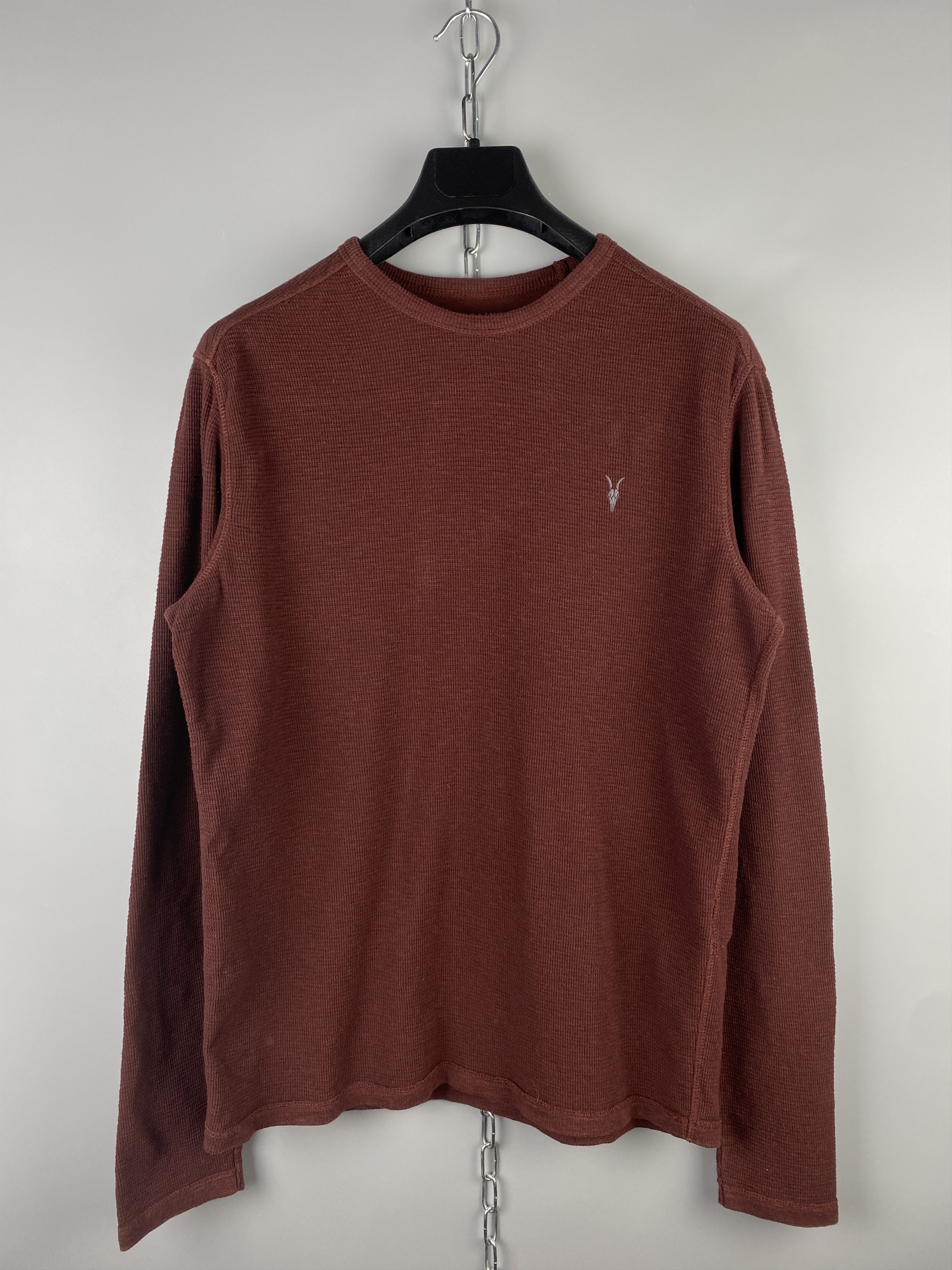 Pre-owned Allsaints All Saints Clash Long Sleeve Crew Jumper Top In Burgundy
