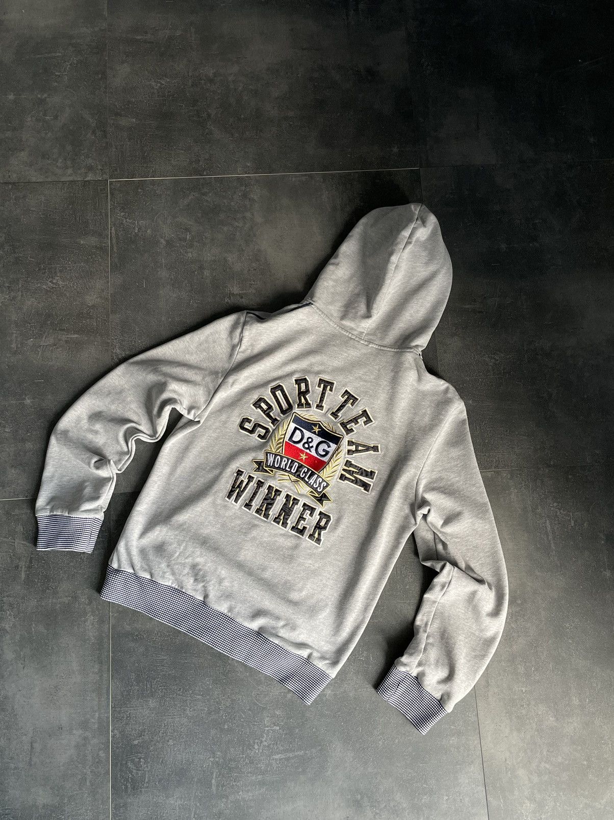 image of Avant Garde x Dolce Gabbana Vintage Dolce&gabbana Sportteam Big Logo Zip-Hoodie Size M in Grey